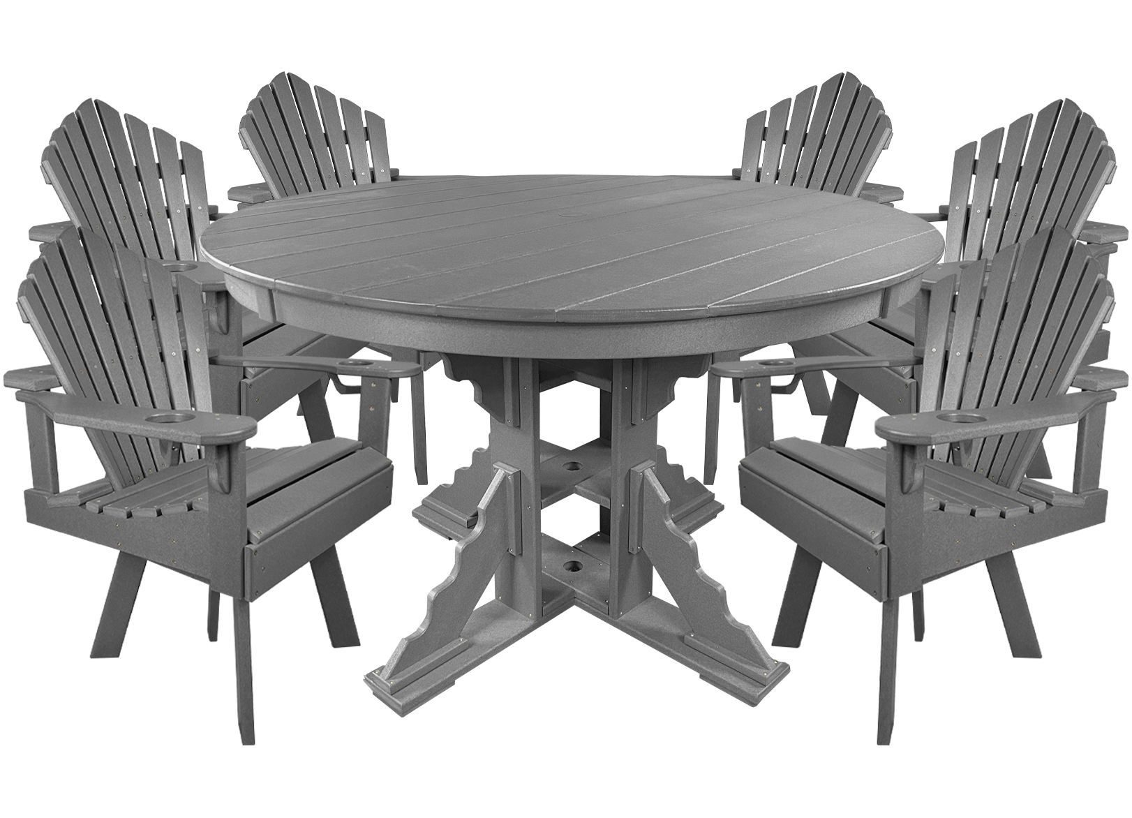 7-Piece 60”rd. Bridgewater Swivel Dining Set With Built In Cupholders
