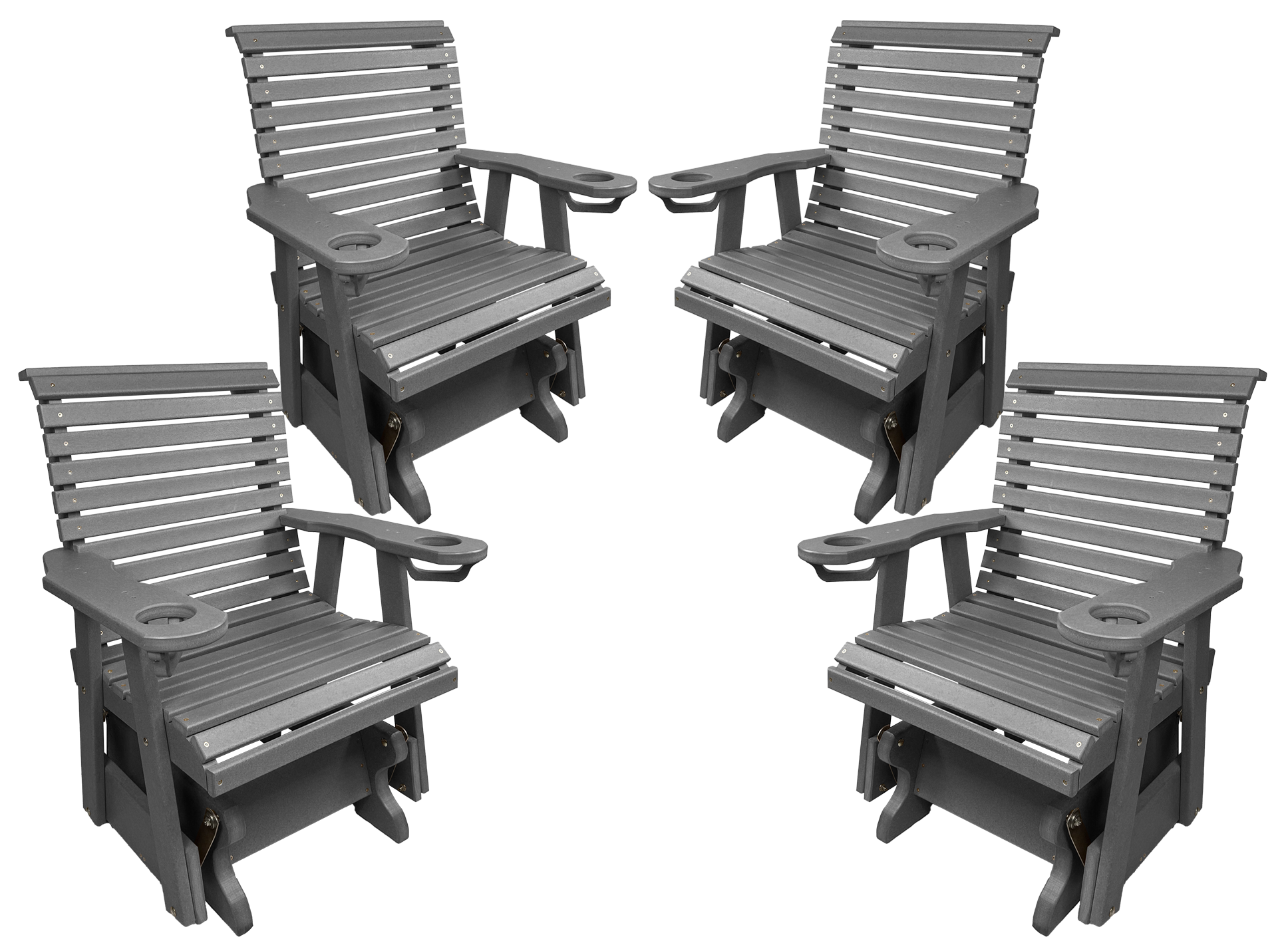 Set of 4 - Rolled Back Single Gliders With Built In Cup Holders