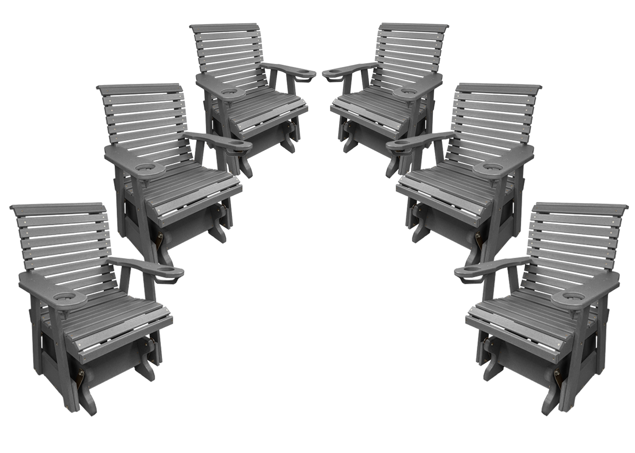 Set of 6 - Rolled Back Single Gliders With Built In Cup Holders