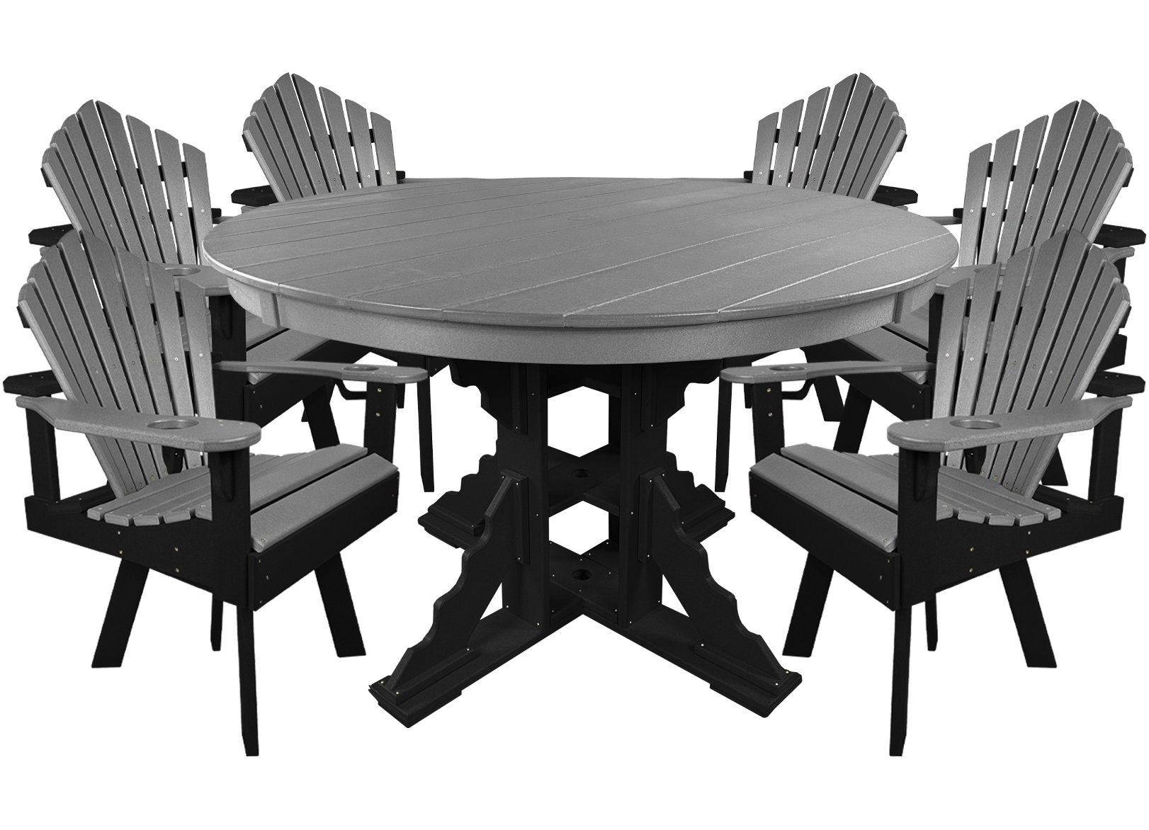 7-Piece 60”rd. Bridgewater Swivel Dining Set With Built In Cupholders