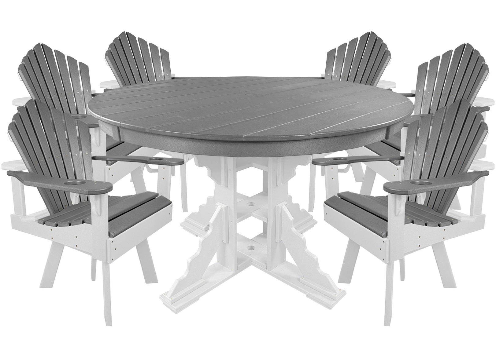 7-Piece 60”rd. Bridgewater Swivel Dining Set With Built In Cupholders