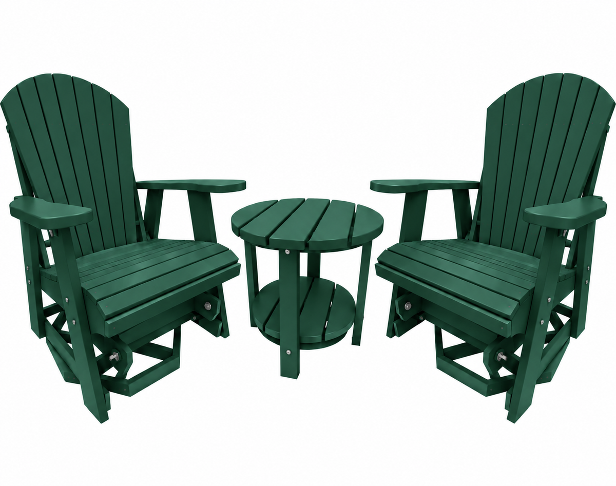 3-Piece Adirondack Swivel Gliders With Two Tier End Table