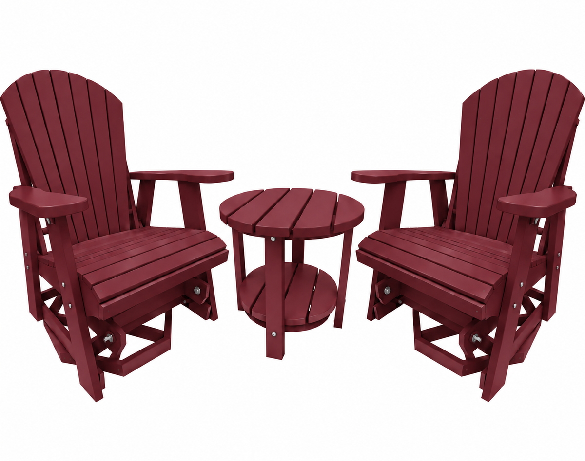 3-Piece Adirondack Swivel Gliders With Two Tier End Table