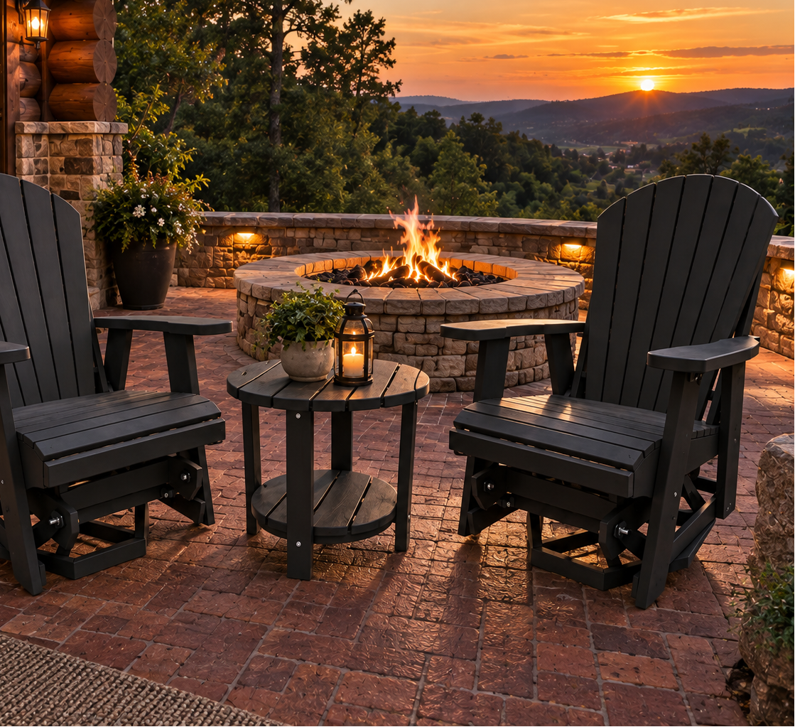 3-Piece Adirondack Swivel Gliders With Two Tier End Table
