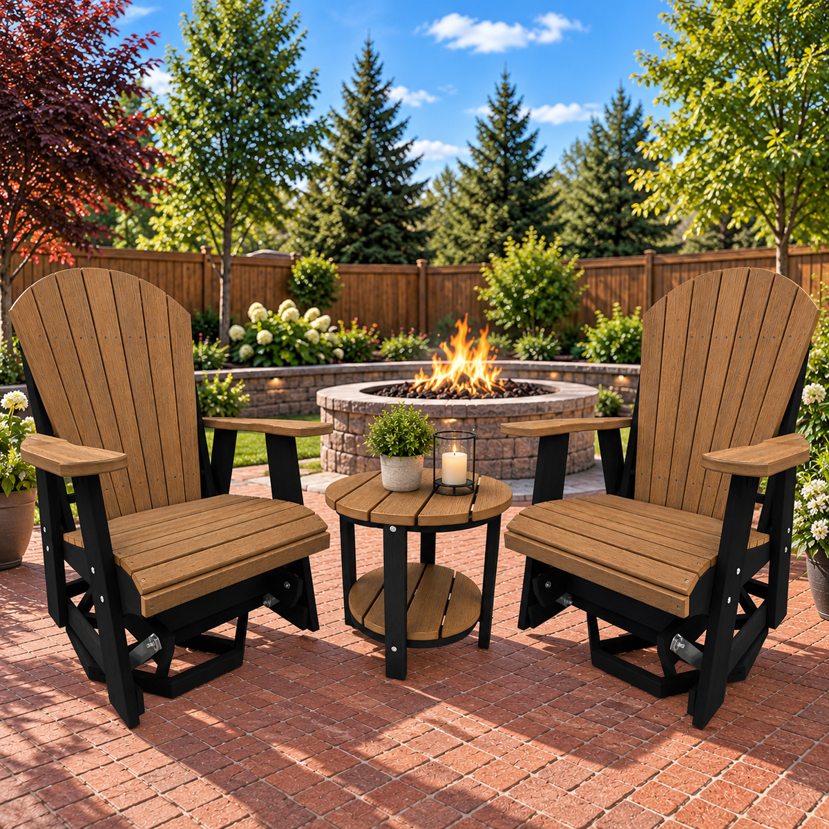 3-Piece Adirondack Swivel Gliders With Two Tier End Table