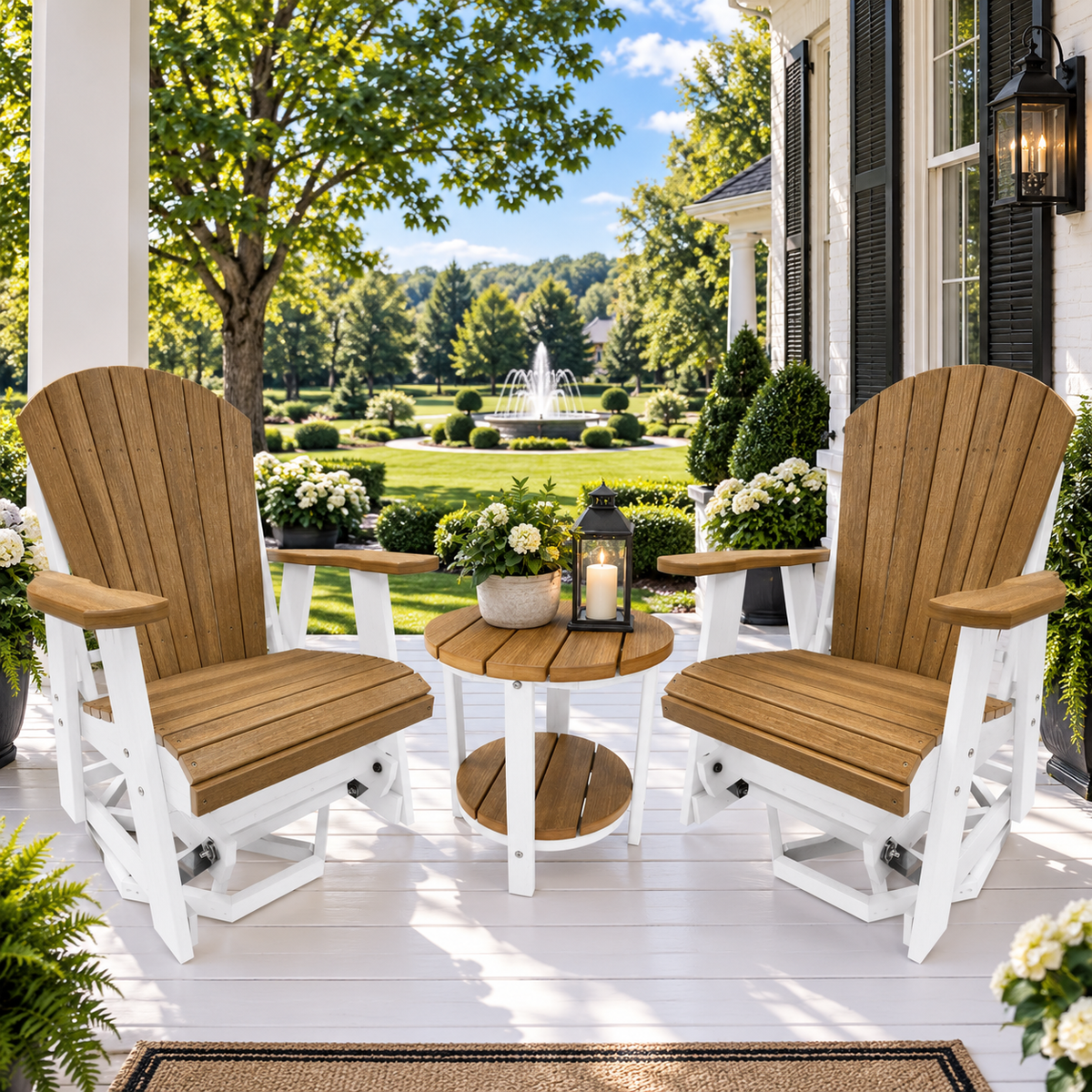 3-Piece Adirondack Swivel Gliders With Two Tier End Table