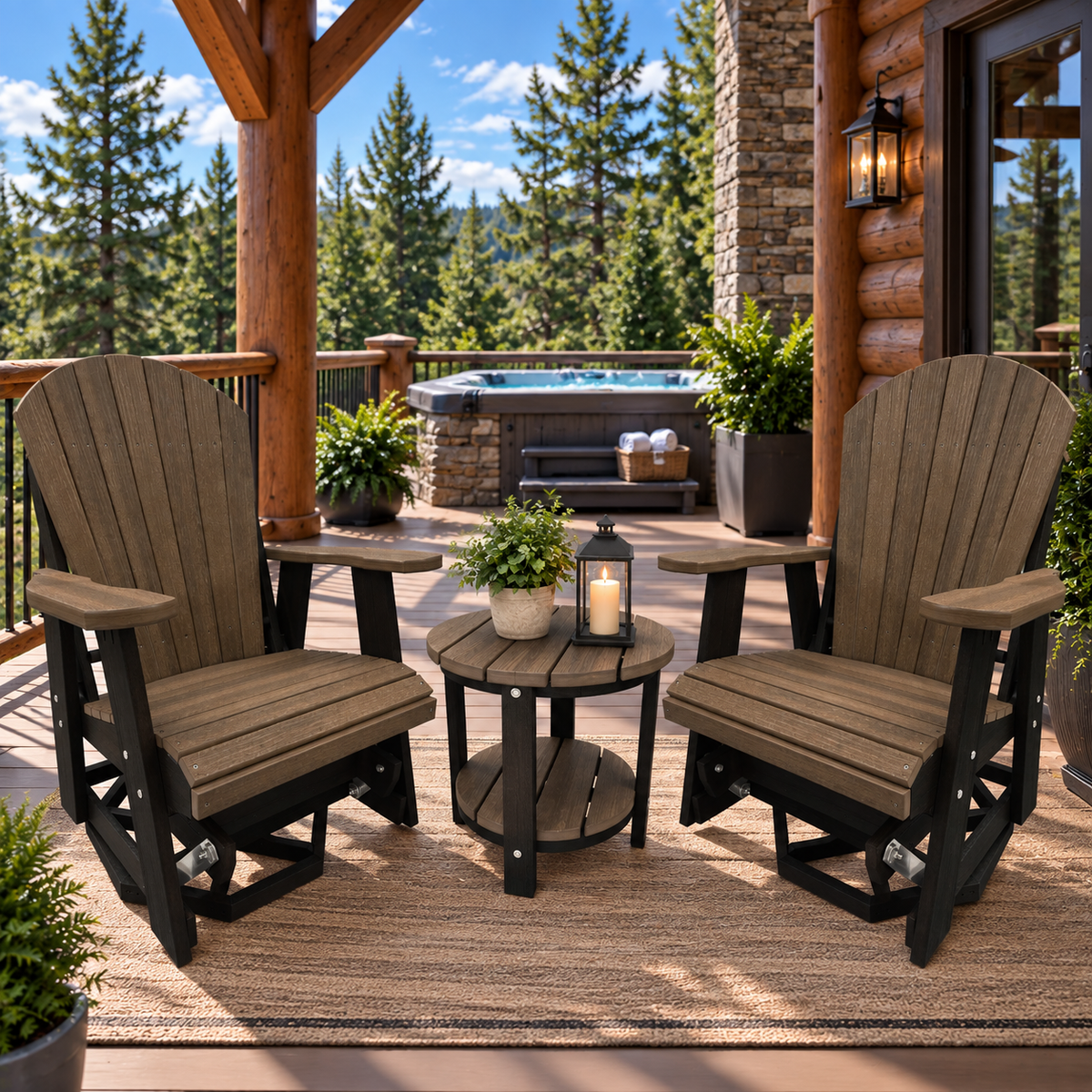 3-Piece Adirondack Swivel Gliders With Two Tier End Table