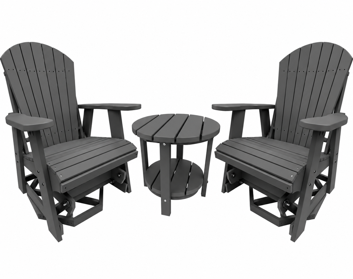 3-Piece Adirondack Swivel Gliders With Two Tier End Table
