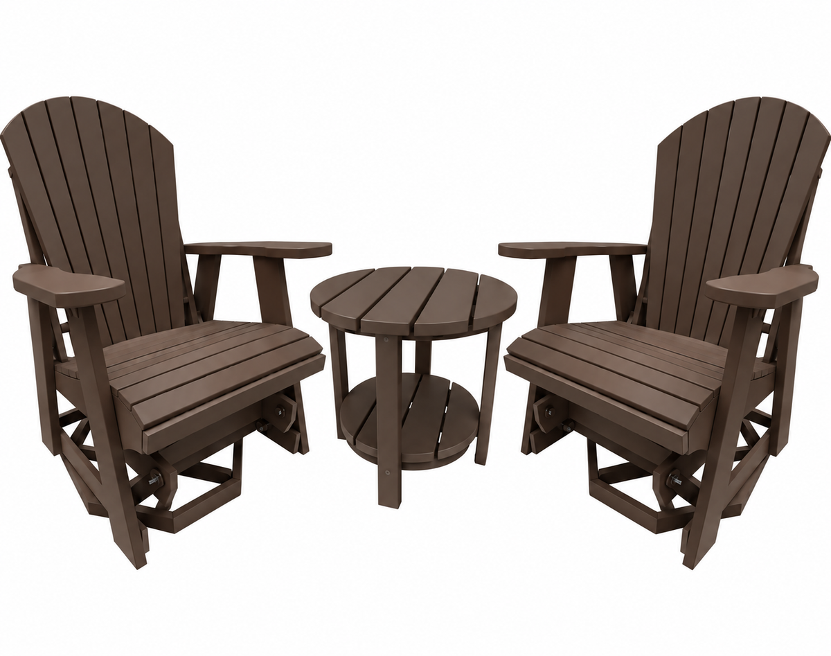 3-Piece Adirondack Swivel Gliders With Two Tier End Table