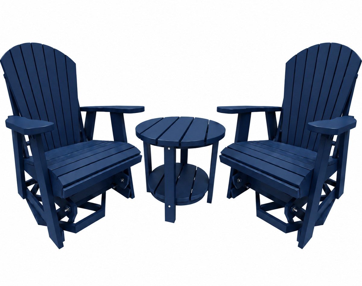 3-Piece Adirondack Swivel Gliders With Two Tier End Table