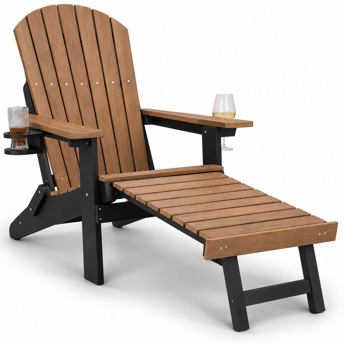Folding Adirondack Chair with Built in Footrest & Cup/Wine Holders King Size