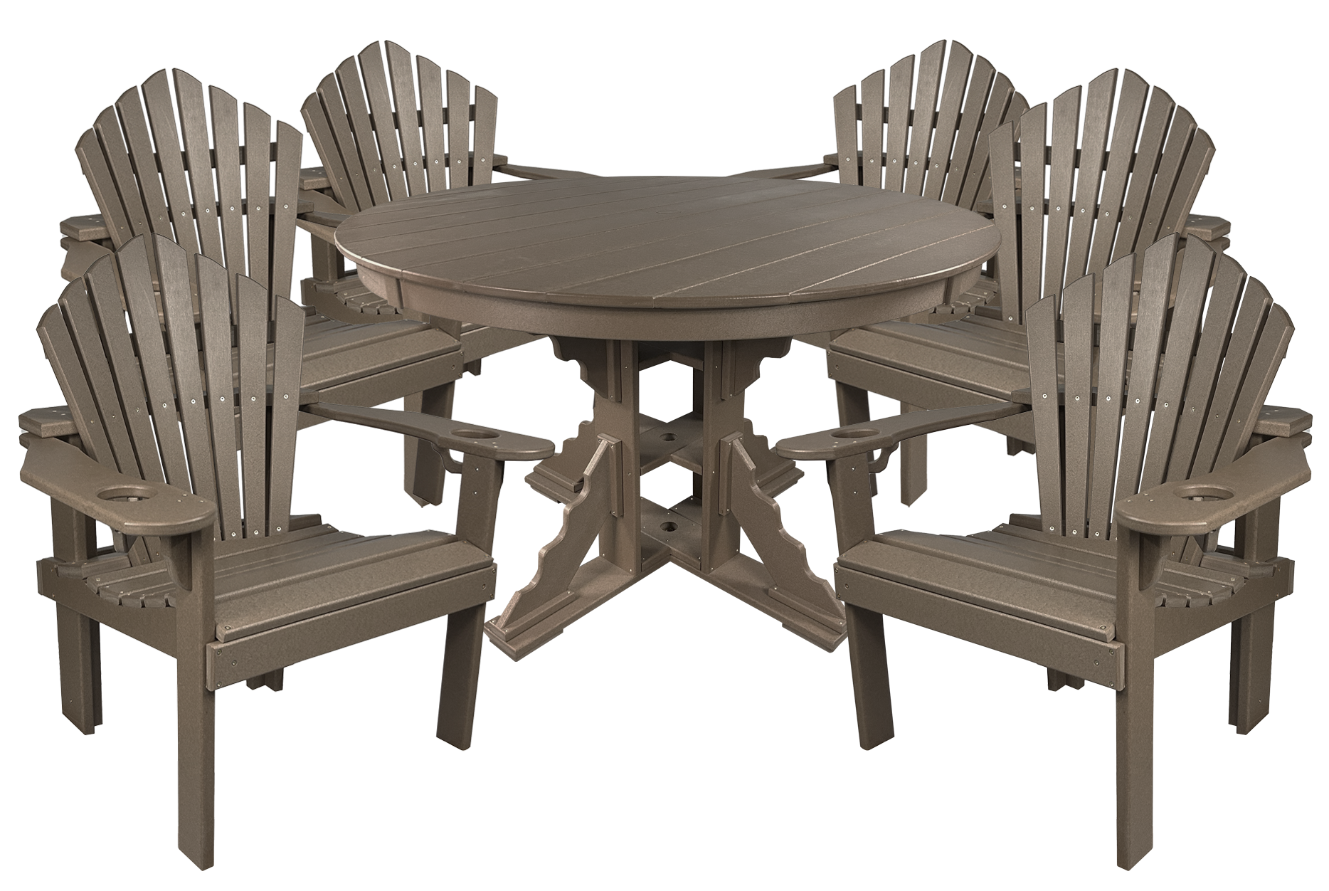 7-Piece 60”rd. Bridgewater Dining Set With Built In Cupholders