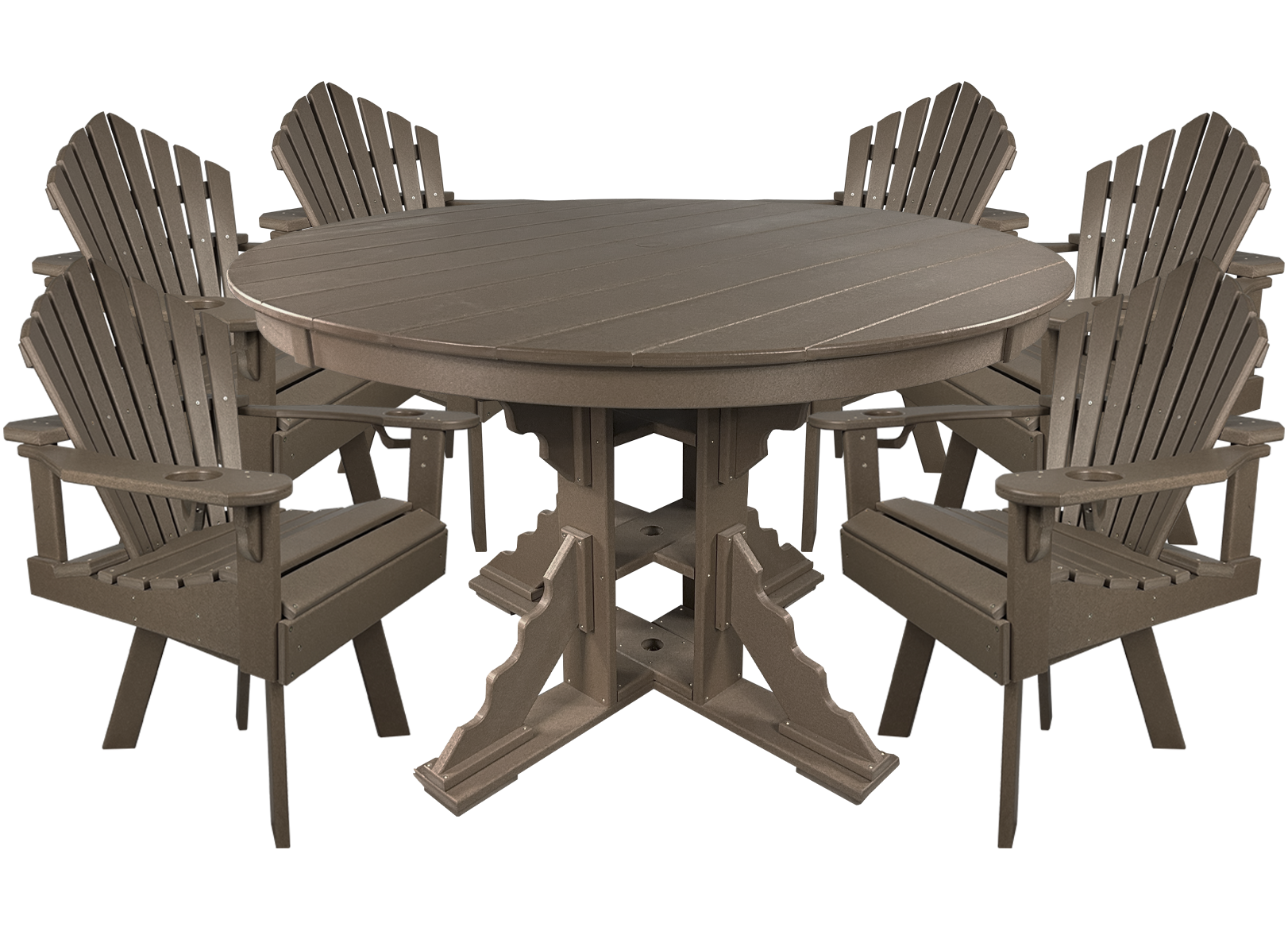 7-Piece 60”rd. Bridgewater Swivel Dining Set With Built In Cupholders