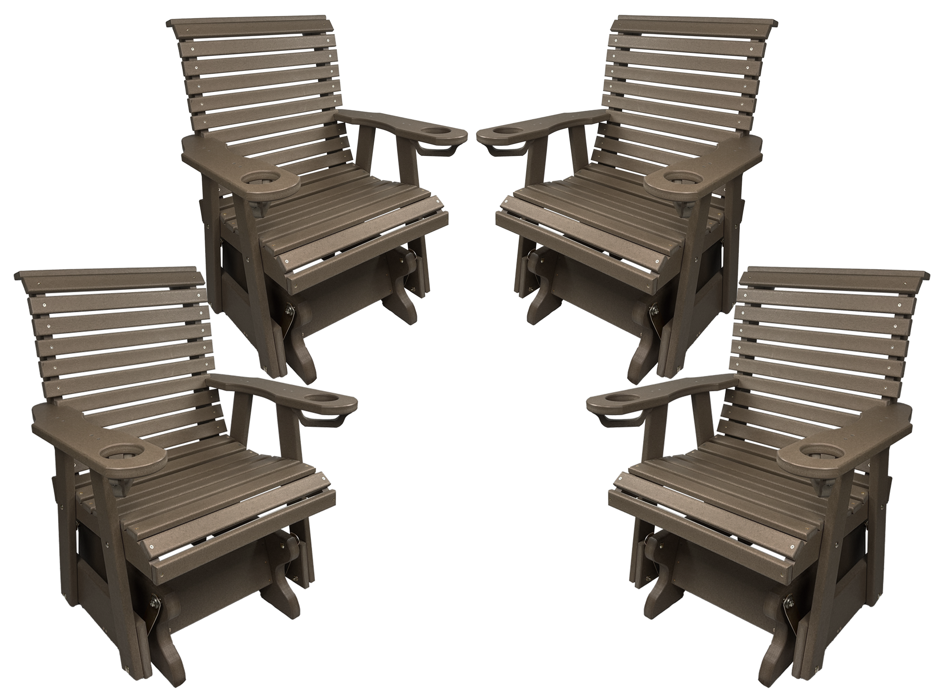 Set of 4 - Rolled Back Single Gliders With Built In Cup Holders