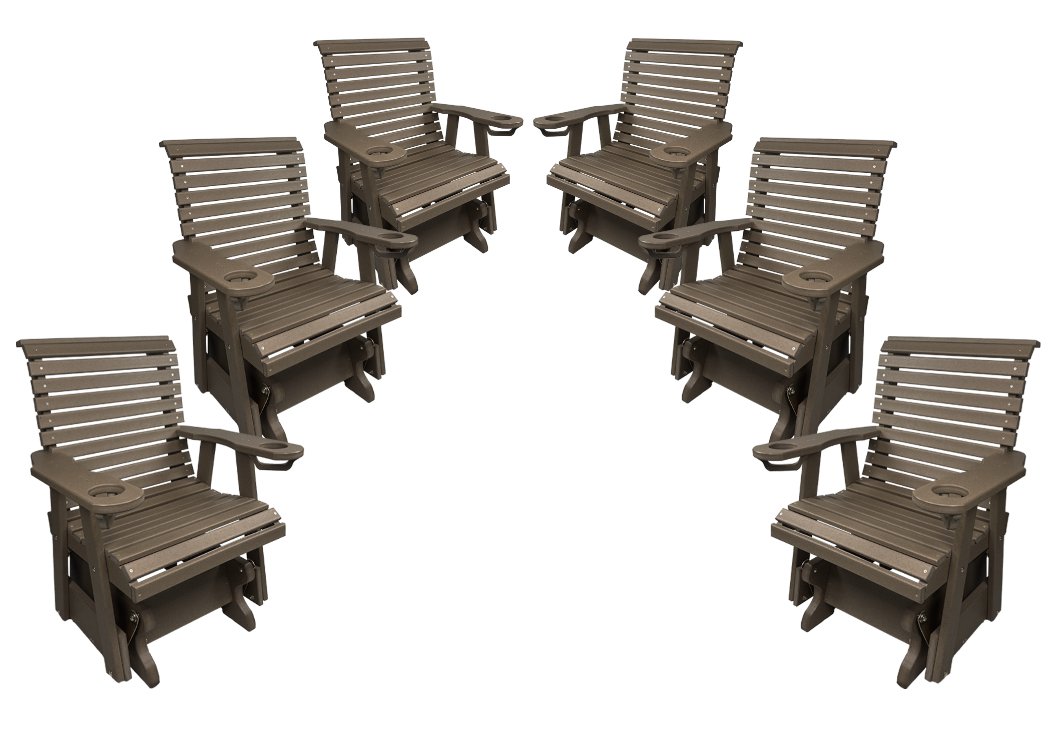 Set of 6 - Rolled Back Single Gliders With Built In Cup Holders