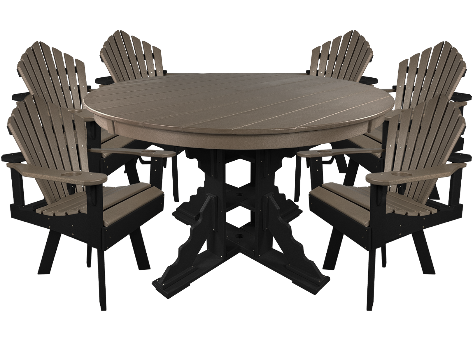 7-Piece 60”rd. Bridgewater Swivel Dining Set With Built In Cupholders