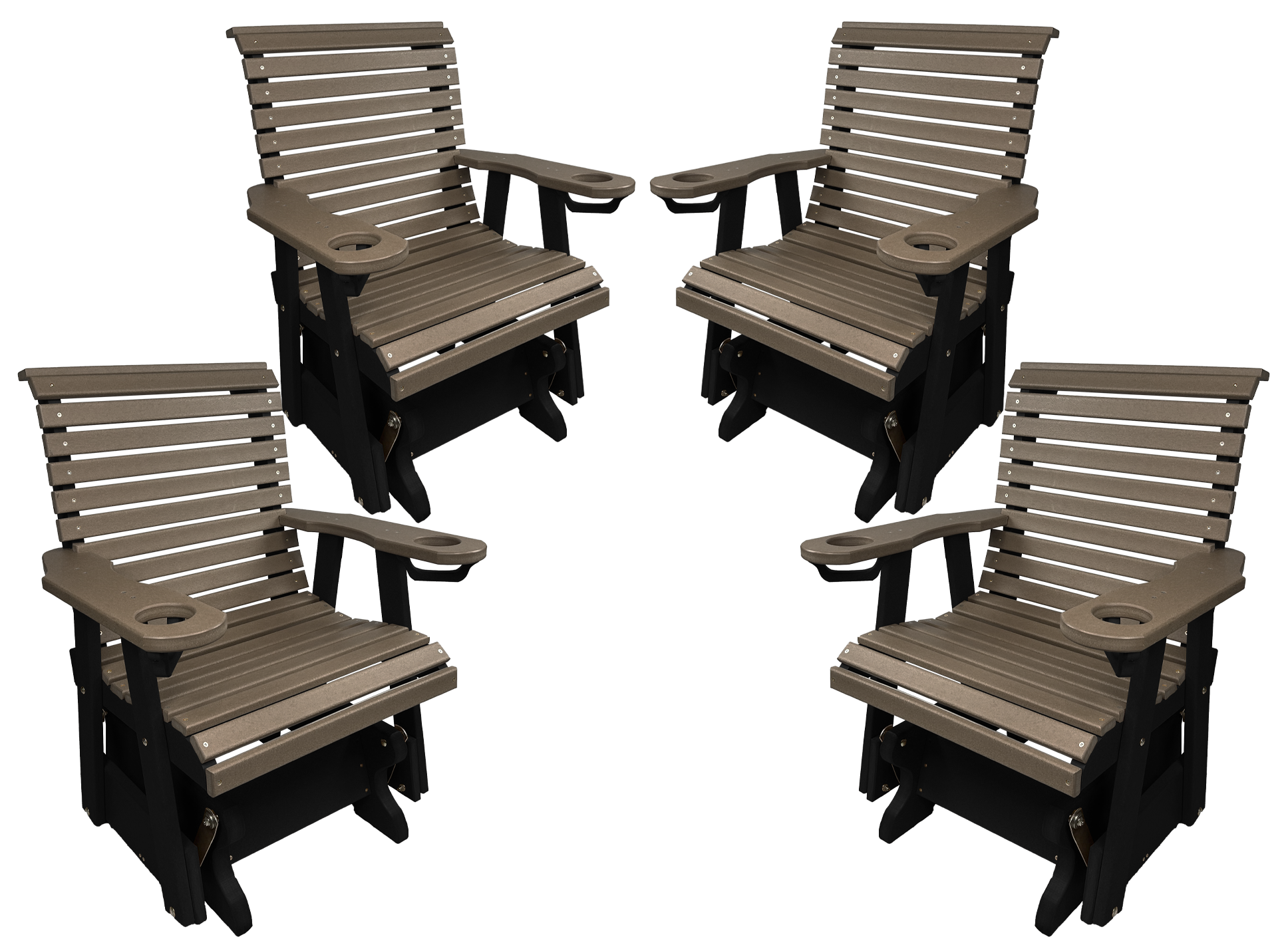 Set of 4 - Rolled Back Single Gliders With Built In Cup Holders