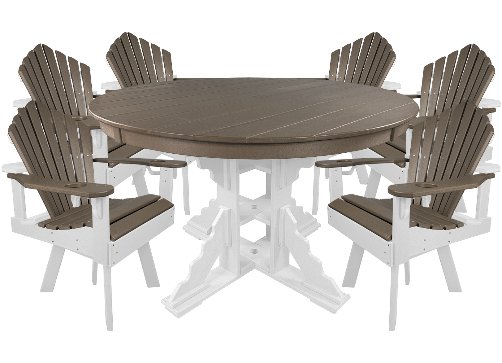 7-Piece 60”rd. Bridgewater Swivel Dining Set With Built In Cupholders