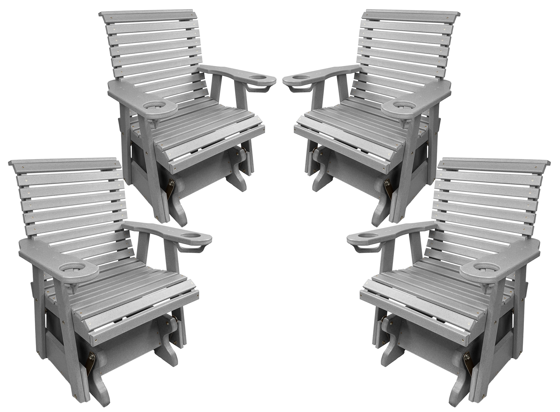 Set of 4 - Rolled Back Single Gliders With Built In Cup Holders