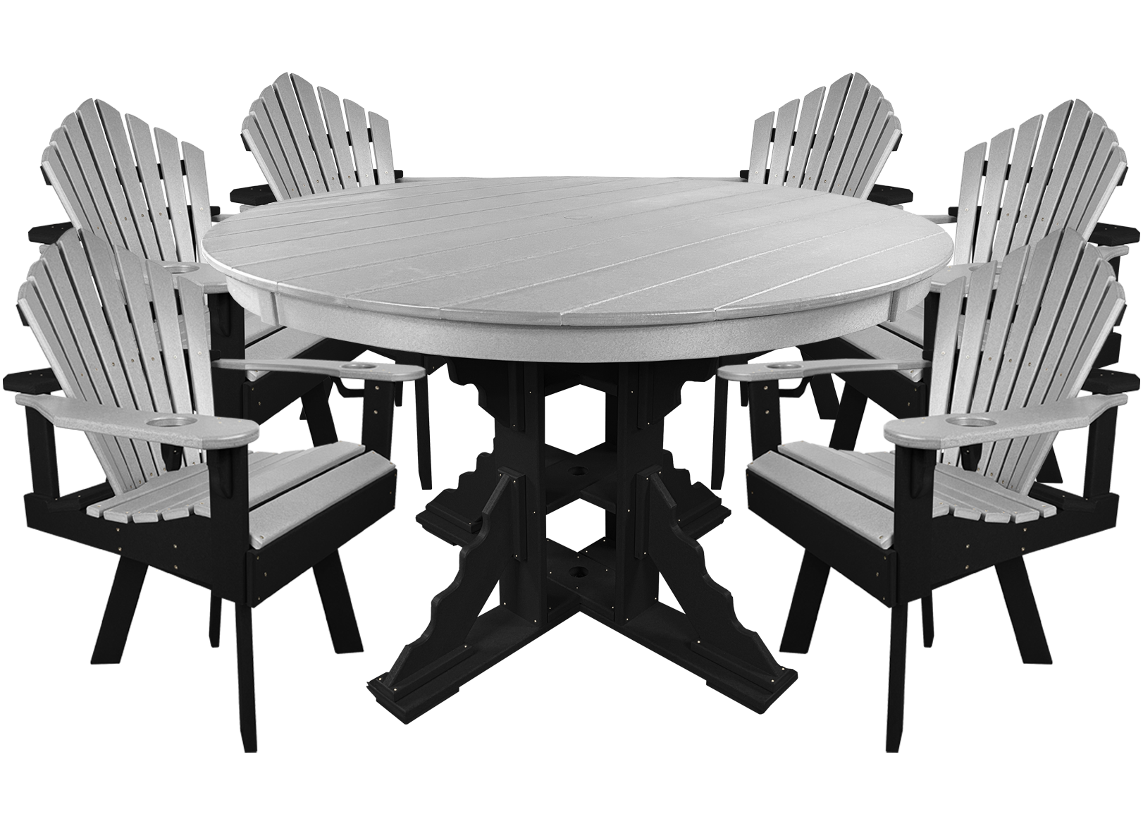 7-Piece 60”rd. Bridgewater Swivel Dining Set With Built In Cupholders