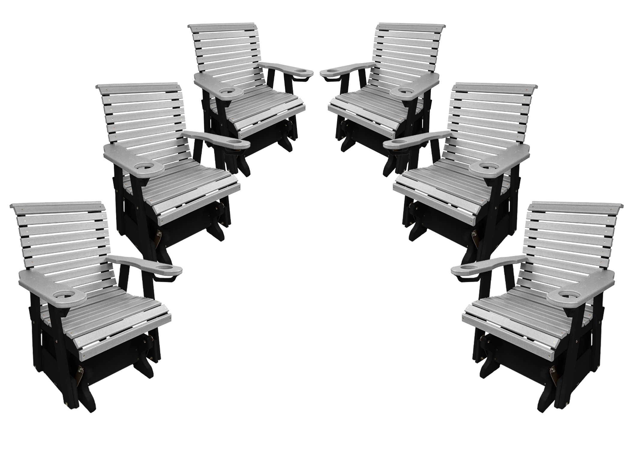 Set of 6 - Rolled Back Single Gliders With Built In Cup Holders