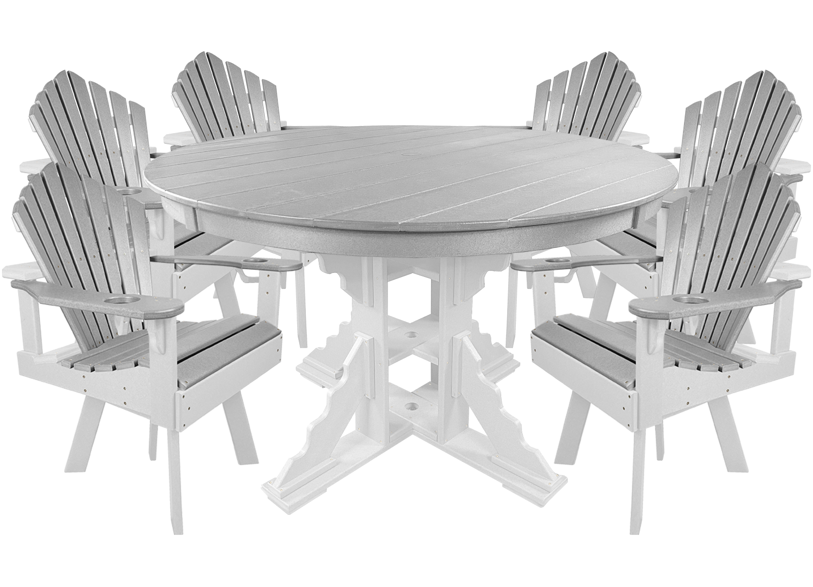 7-Piece 60”rd. Bridgewater Swivel Dining Set With Built In Cupholders