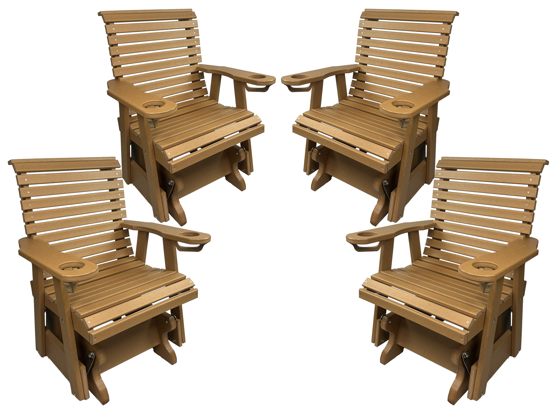 Set of 4 - Rolled Back Single Gliders With Built In Cup Holders