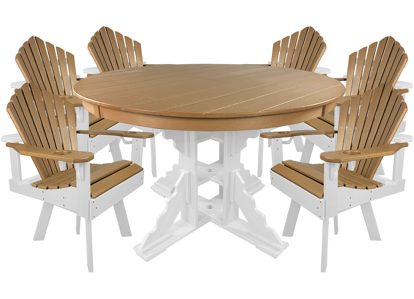 7-Piece 60”rd. Bridgewater Swivel Dining Set With Built In Cupholders