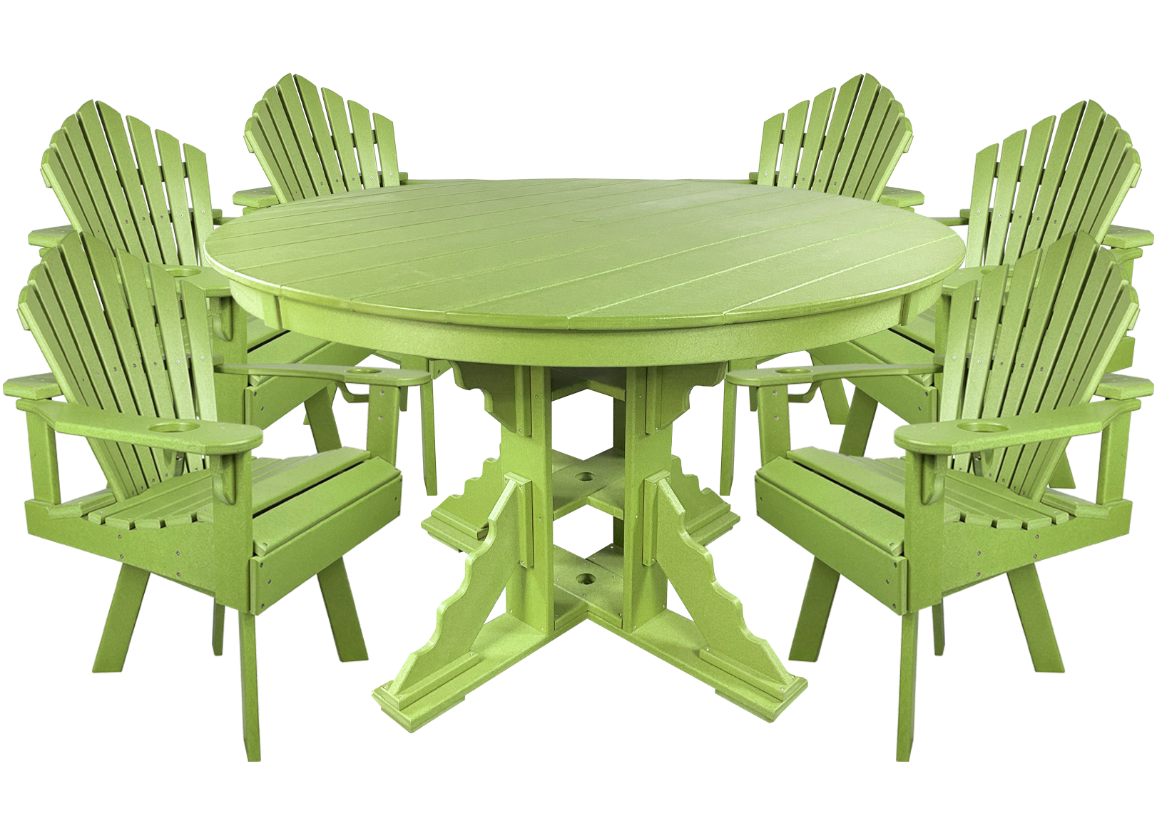 7-Piece 60”rd. Bridgewater Swivel Dining Set With Built In Cupholders