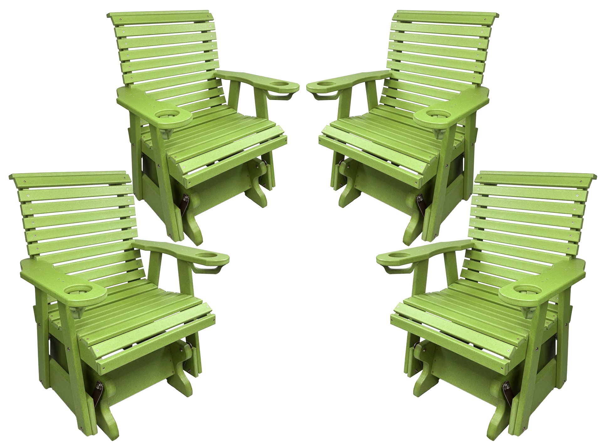 Set of 4 - Rolled Back Single Gliders With Built In Cup Holders