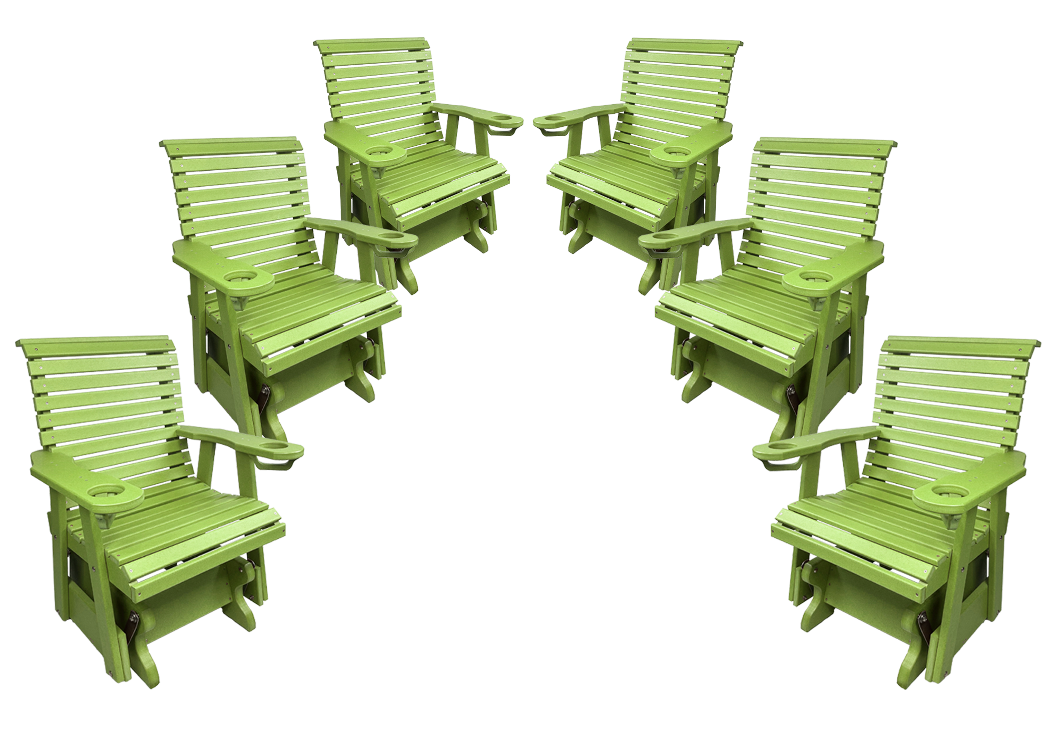 Set of 6 - Rolled Back Single Gliders With Built In Cup Holders