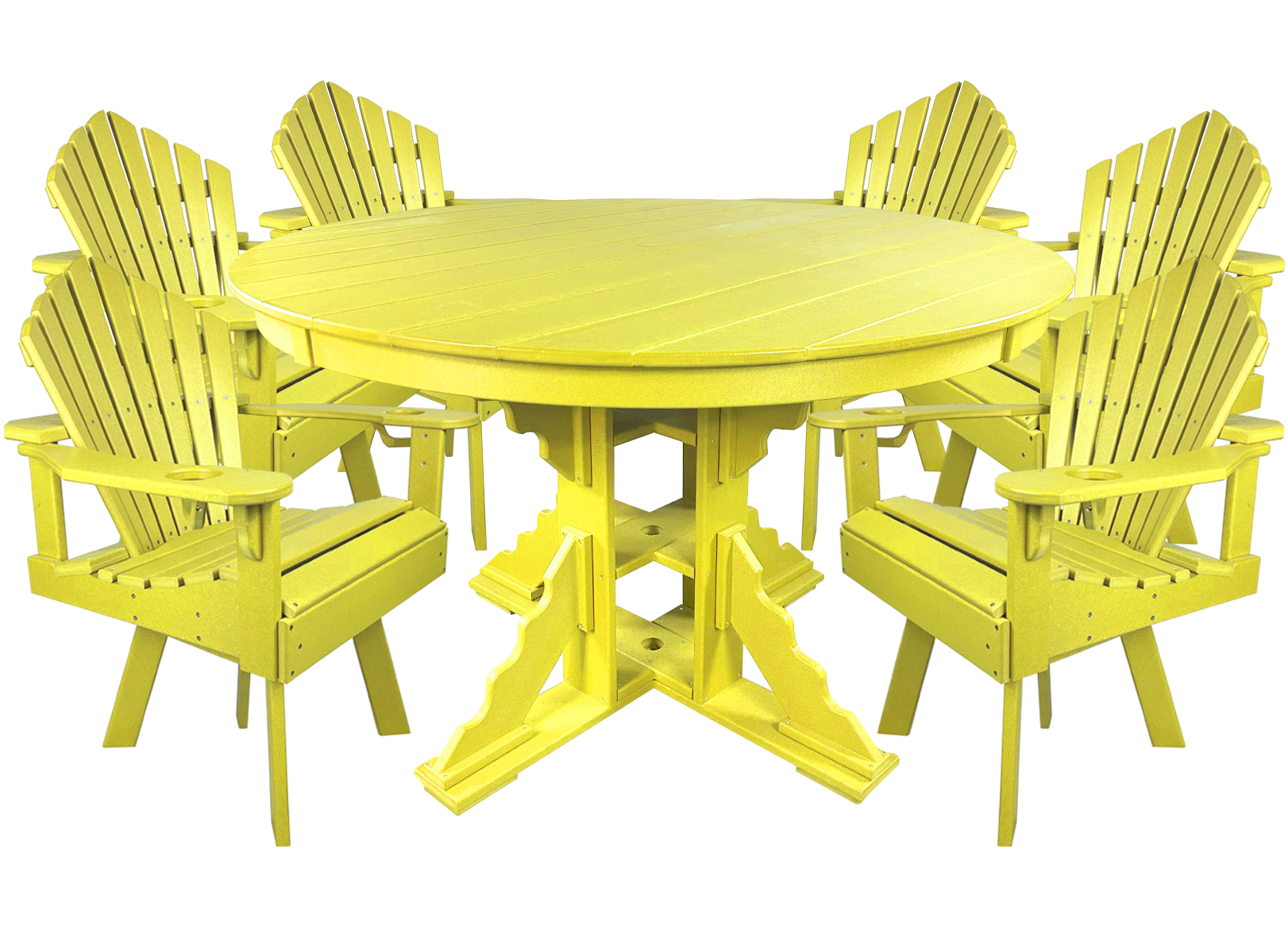7-Piece 60”rd. Bridgewater Swivel Dining Set With Built In Cupholders