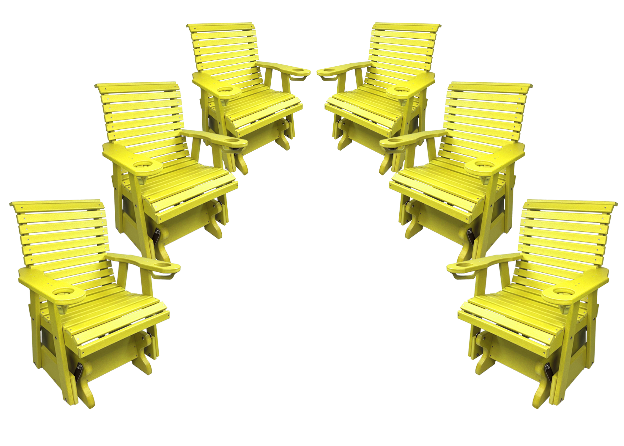 Set of 6 - Rolled Back Single Gliders With Built In Cup Holders