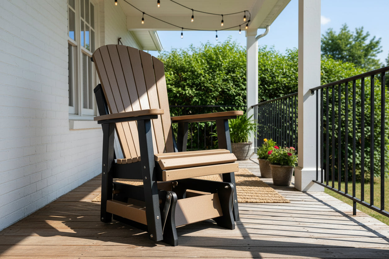 Set of 2 Classic Adirondack Single Gliders With Folding End Table