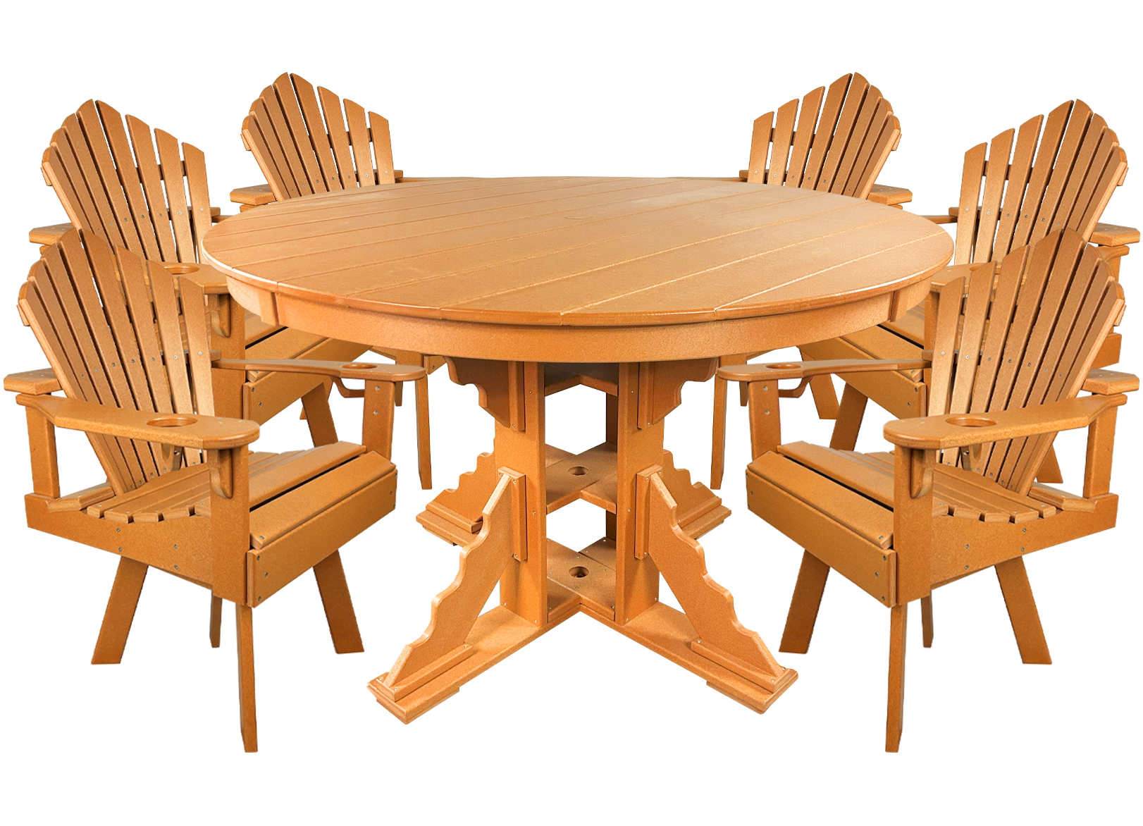 7-Piece 60”rd. Bridgewater Swivel Dining Set With Built In Cupholders