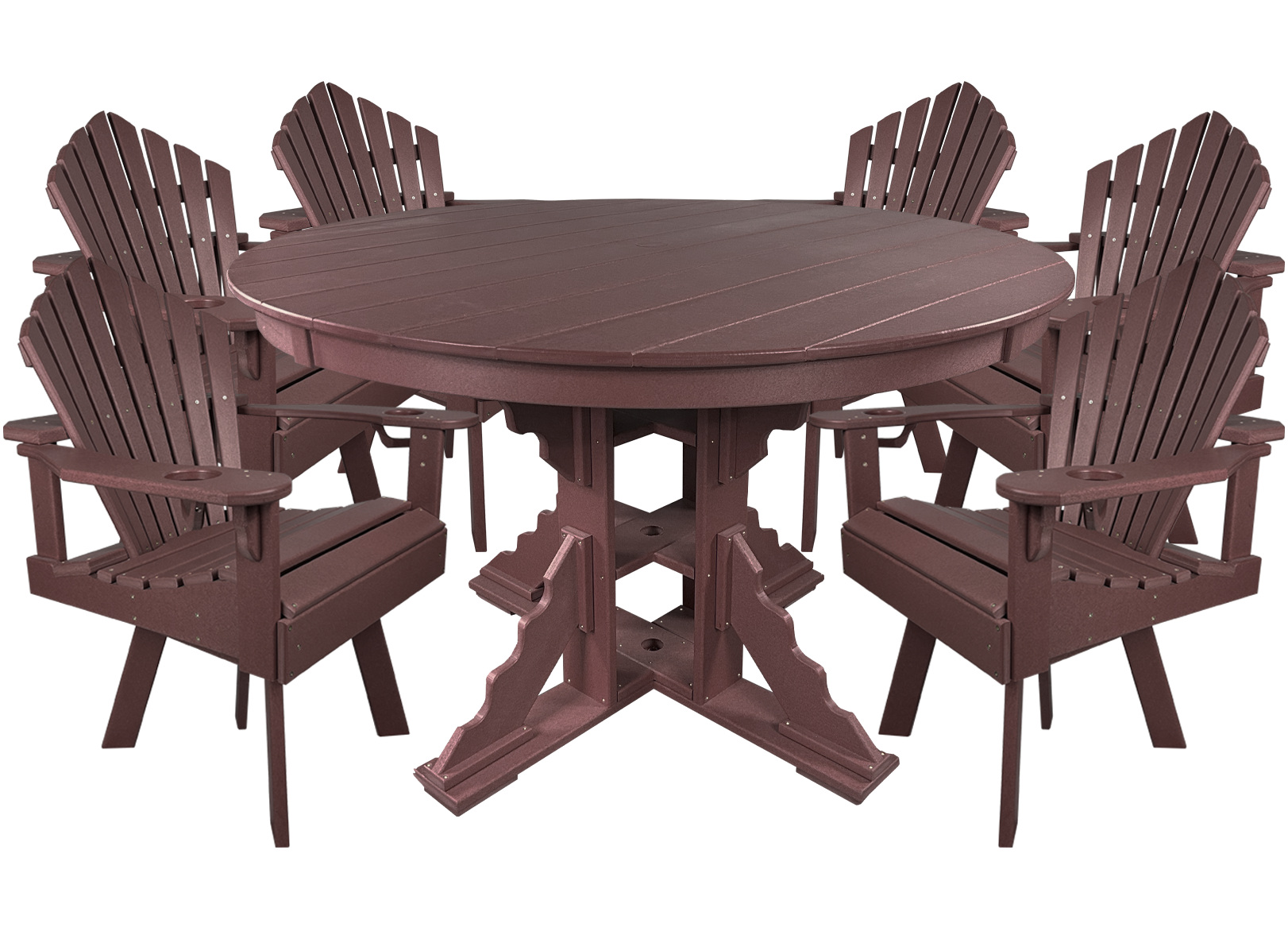 7-Piece 60”rd. Bridgewater Swivel Dining Set With Built In Cupholders