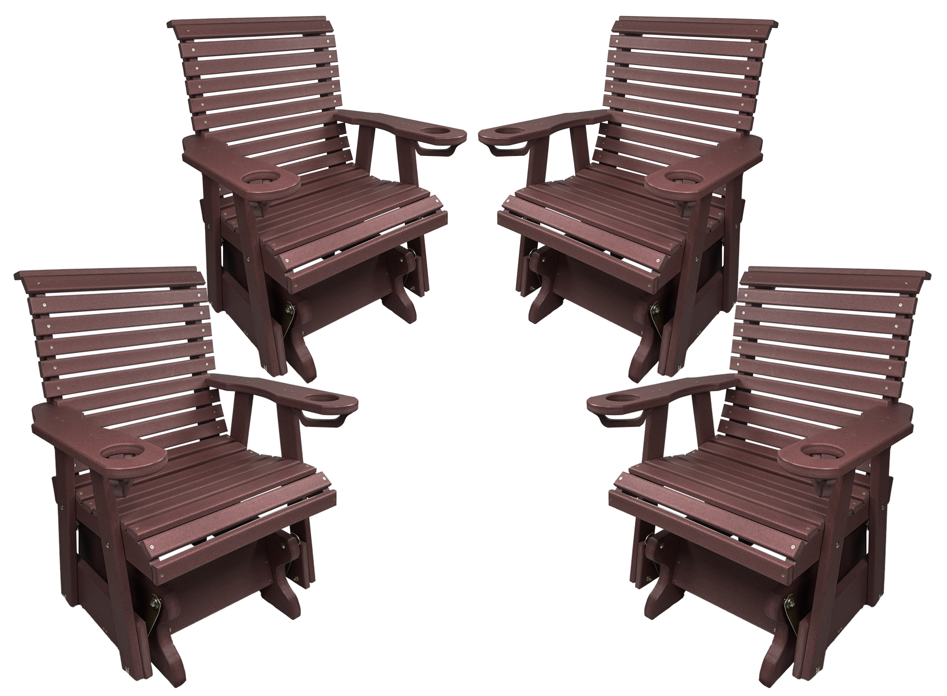 Set of 4 - Rolled Back Single Gliders With Built In Cup Holders