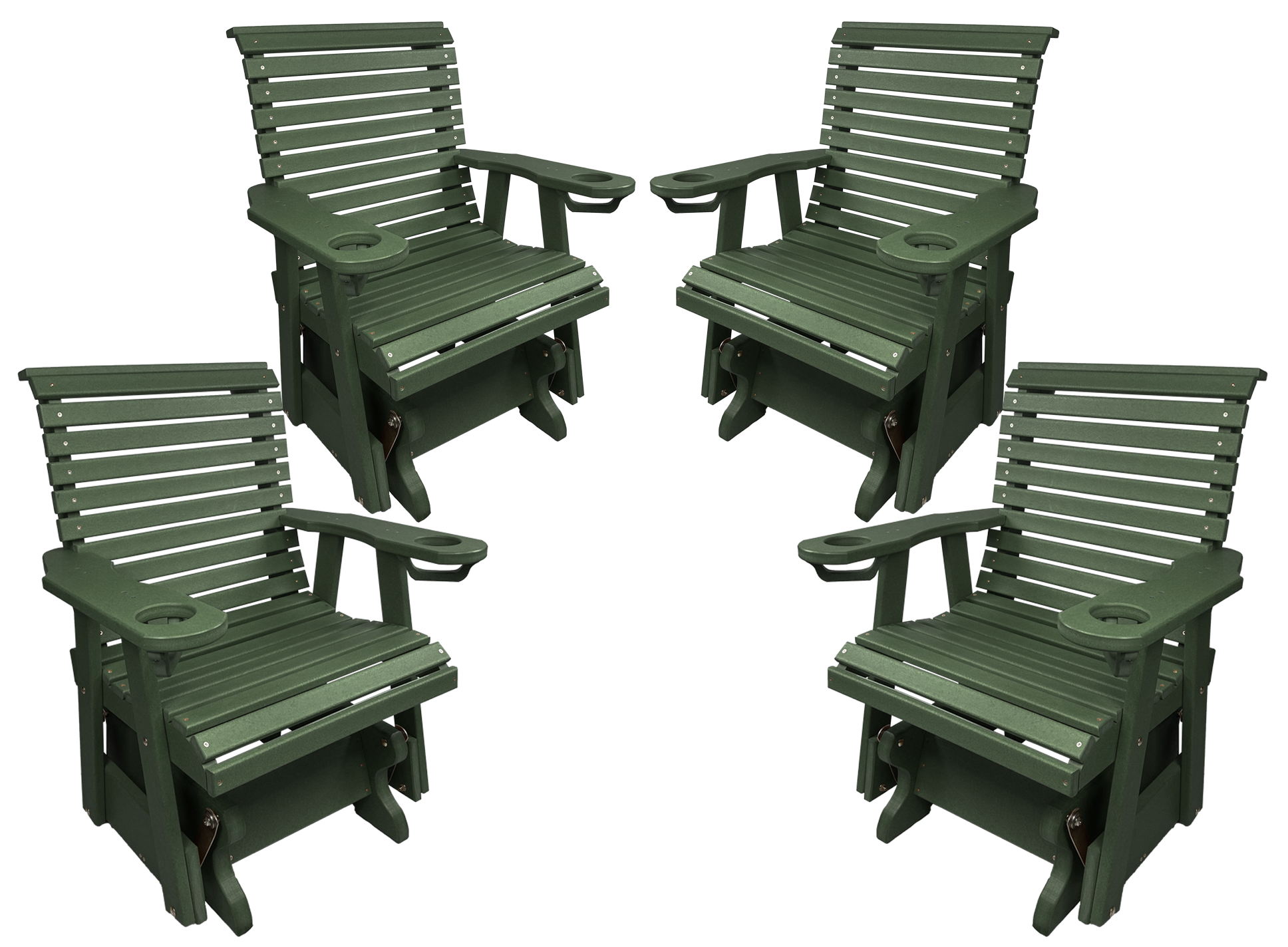 Set of 4 - Rolled Back Single Gliders With Built In Cup Holders