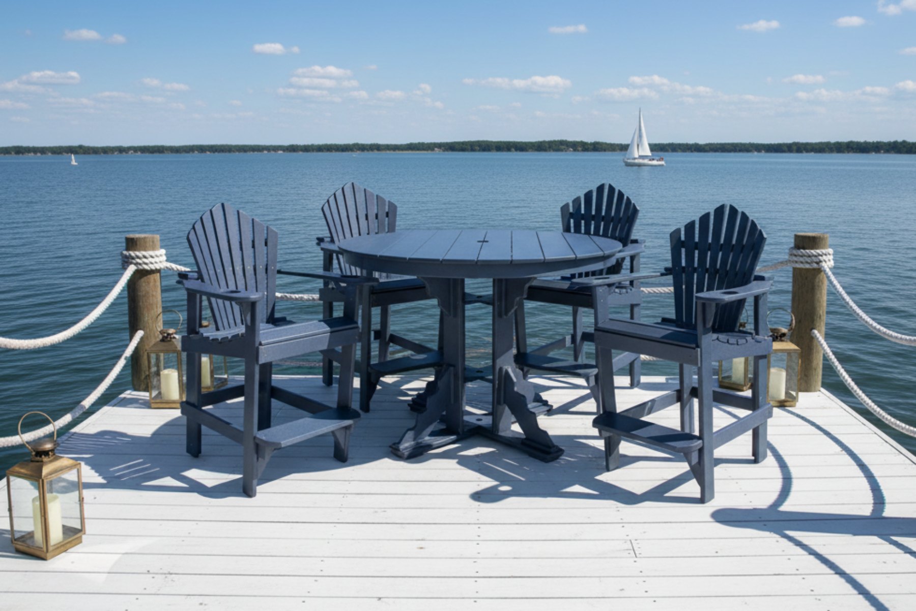 7-Piece 60”rd. Bridgewater Counter Set With Built In Cupholders