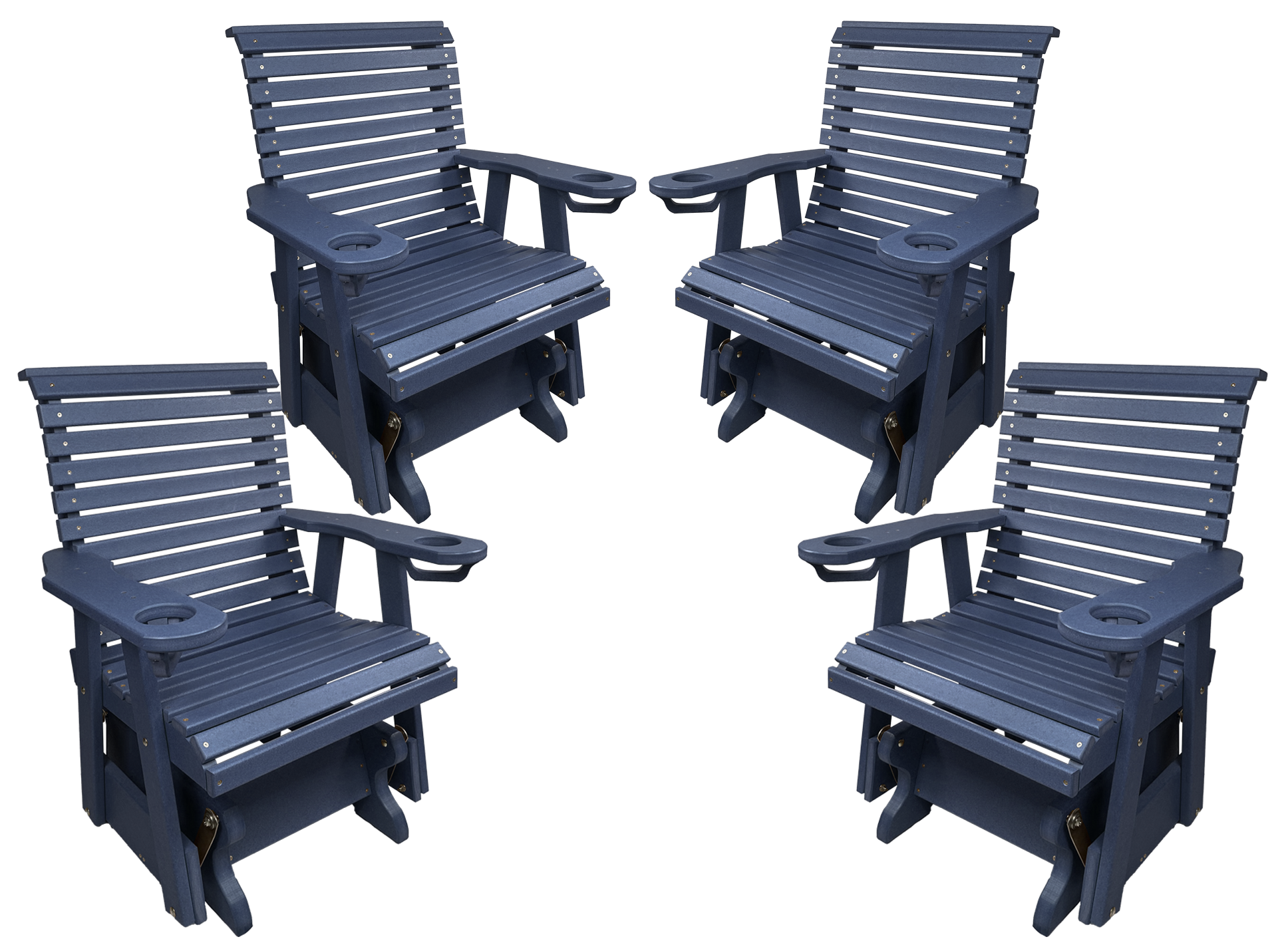 Set of 4 - Rolled Back Single Gliders With Built In Cup Holders