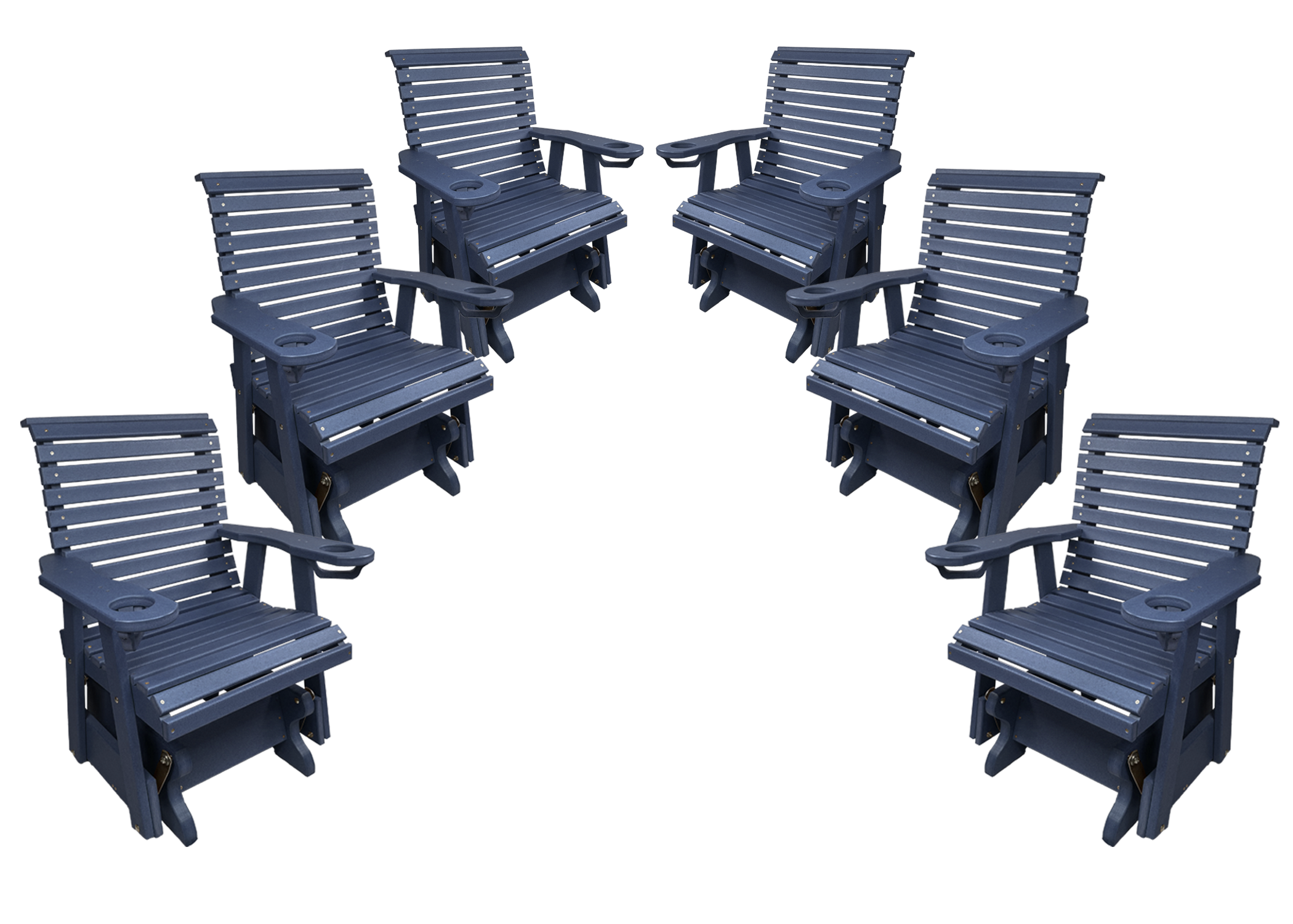 Set of 6 - Rolled Back Single Gliders With Built In Cup Holders
