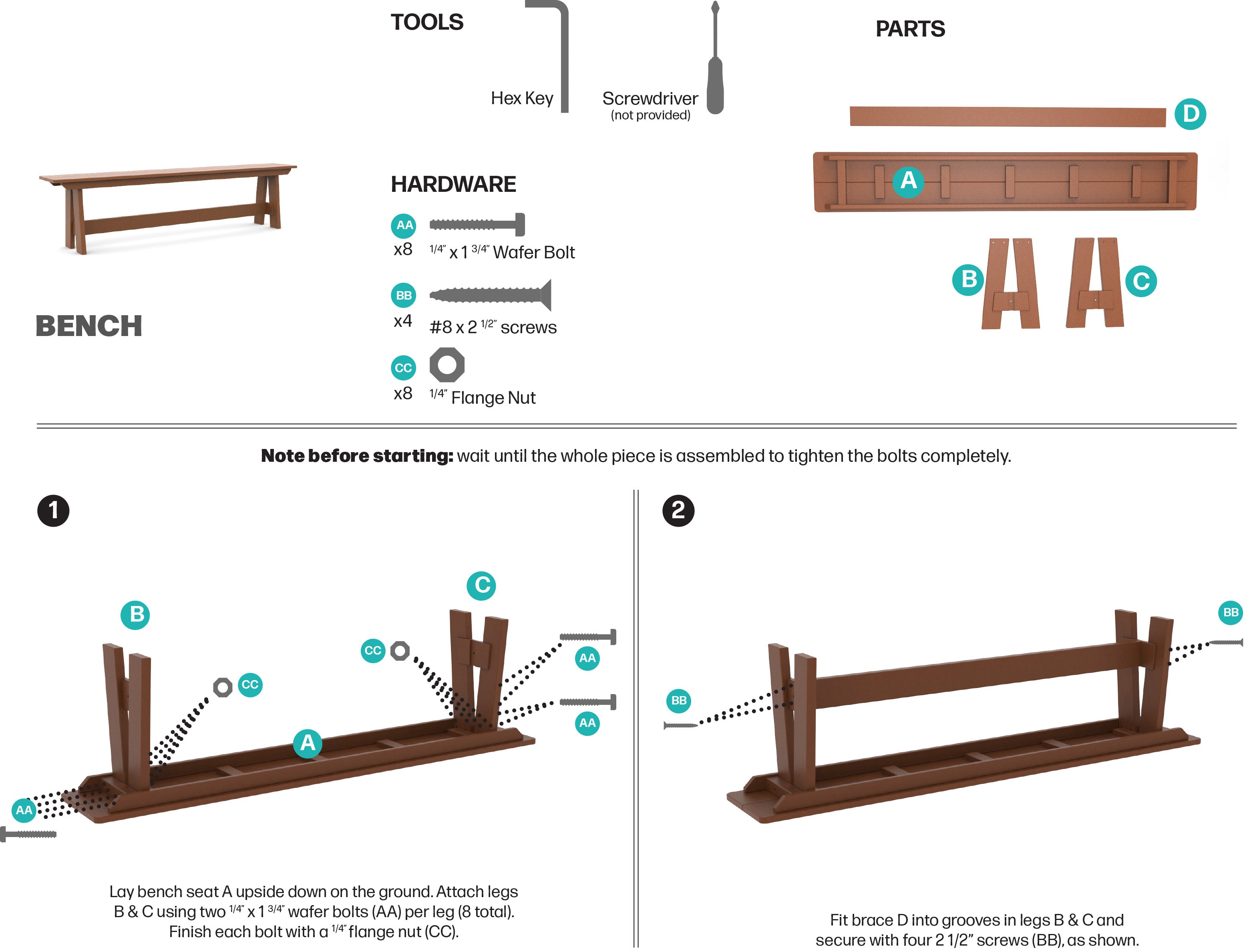 6-Piece Farmhouse Dining Set with Bench - New