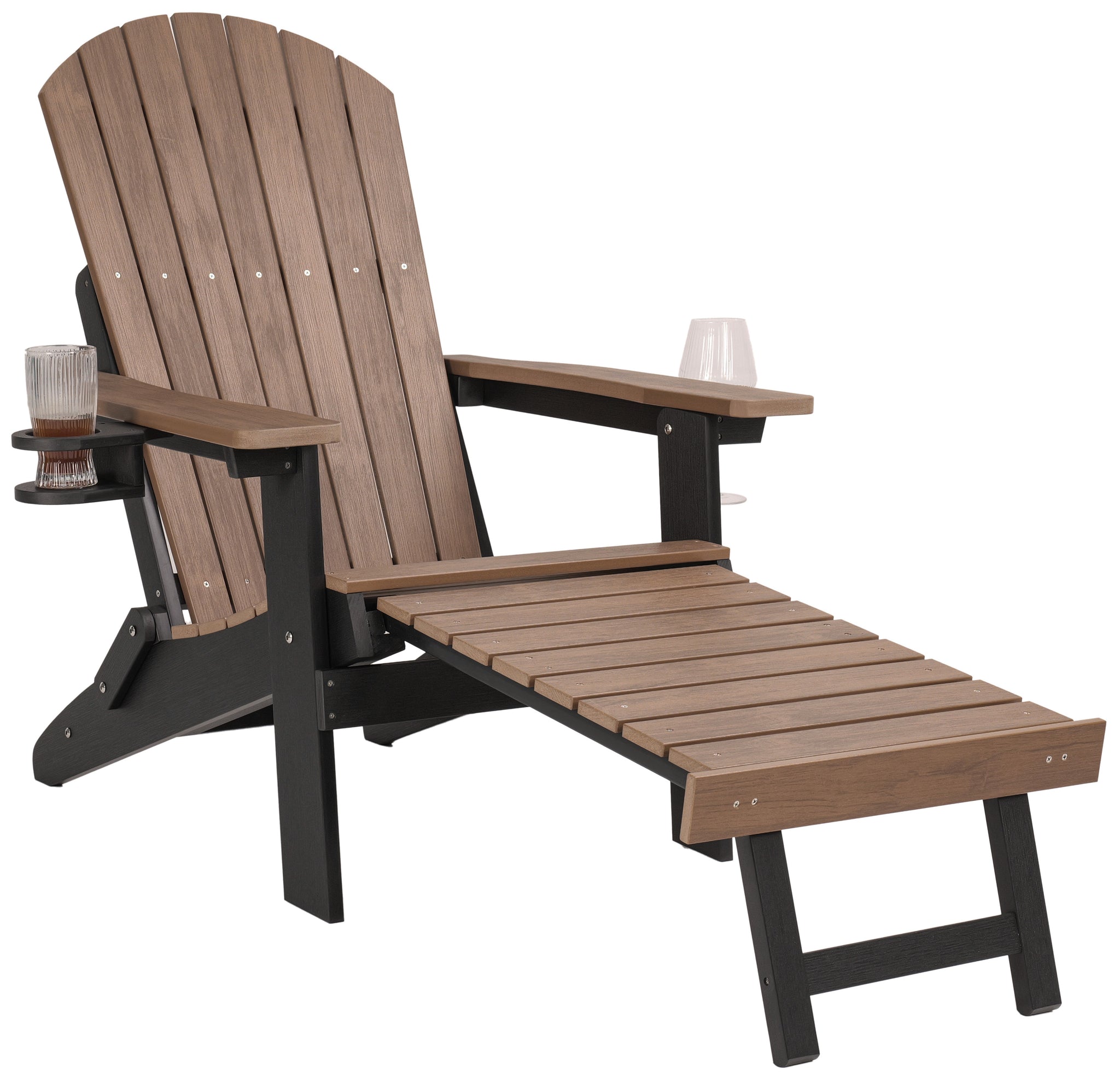 Folding Adirondack Chairs with Ottoman Footrest Cup/Wine Holders