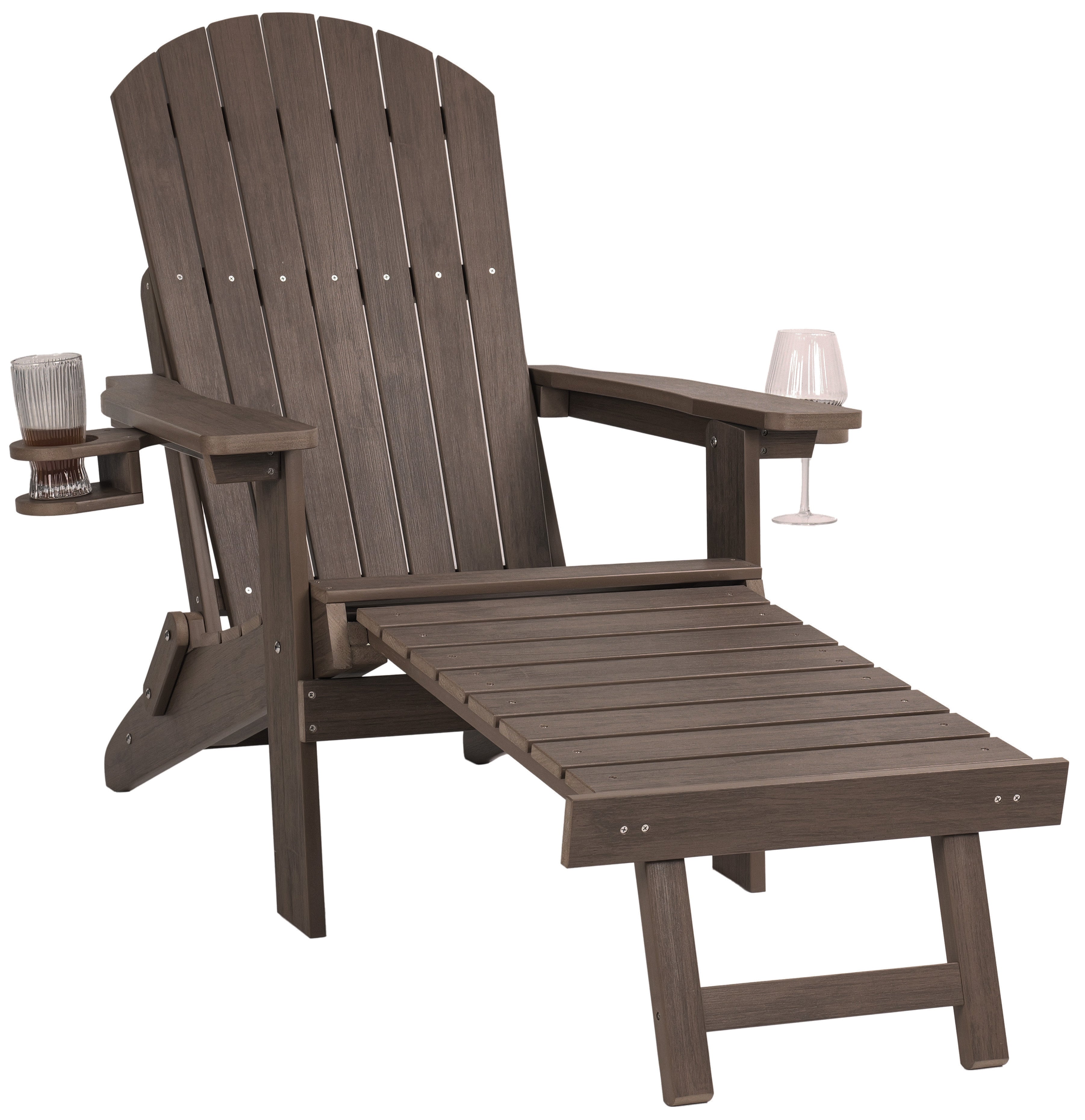 Folding Adirondack Chair with Built in Footrest & Cup/Wine Holders King Size