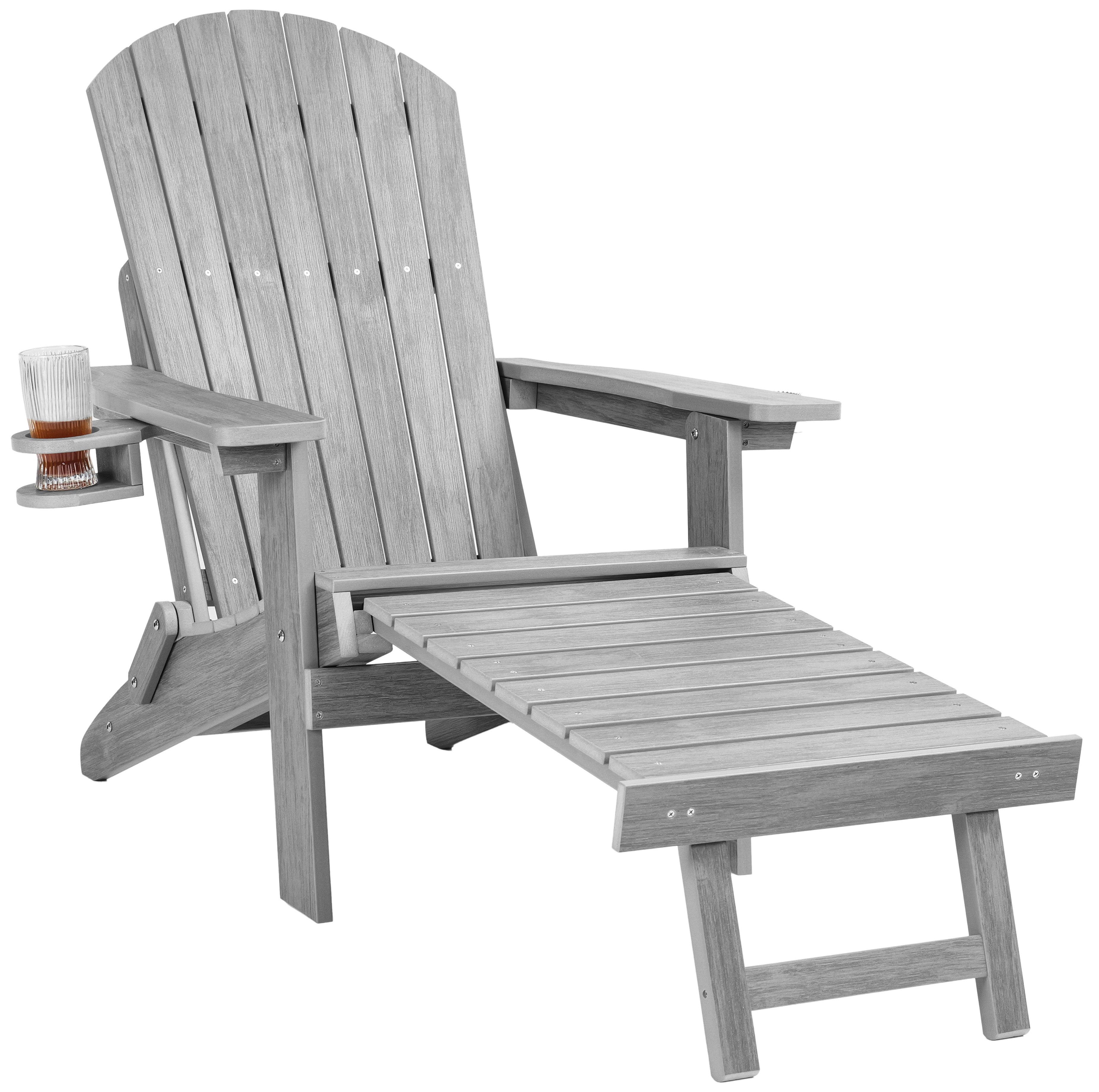 Folding Adirondack Chair with Built in Footrest & Cup/Wine Holders King Size