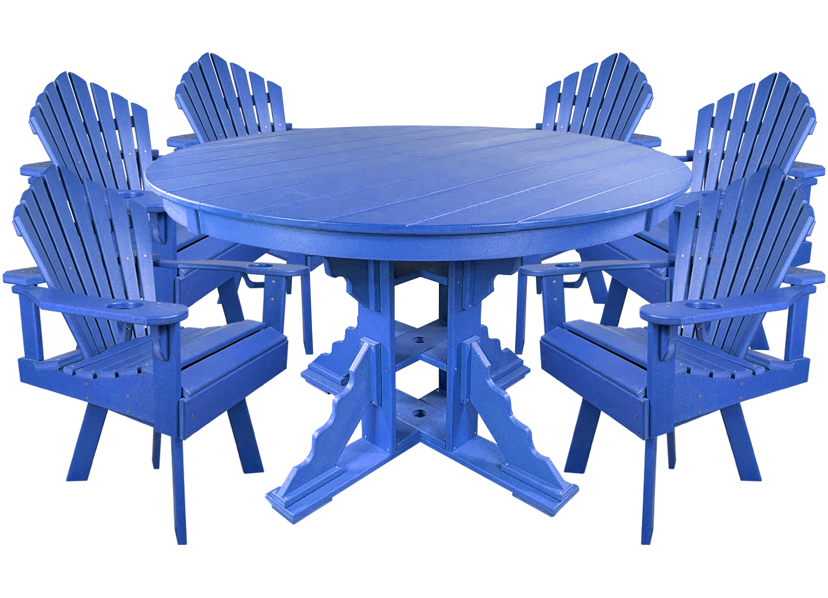7-Piece 60”rd. Bridgewater Swivel Dining Set With Built In Cupholders