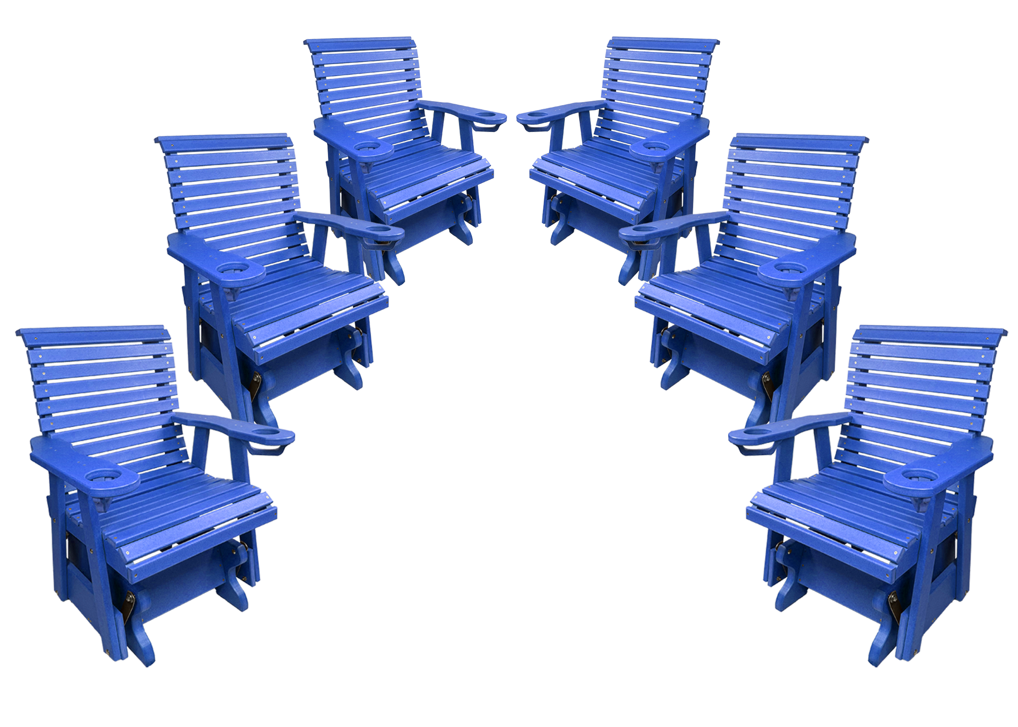 Set of 6 - Rolled Back Single Gliders With Built In Cup Holders