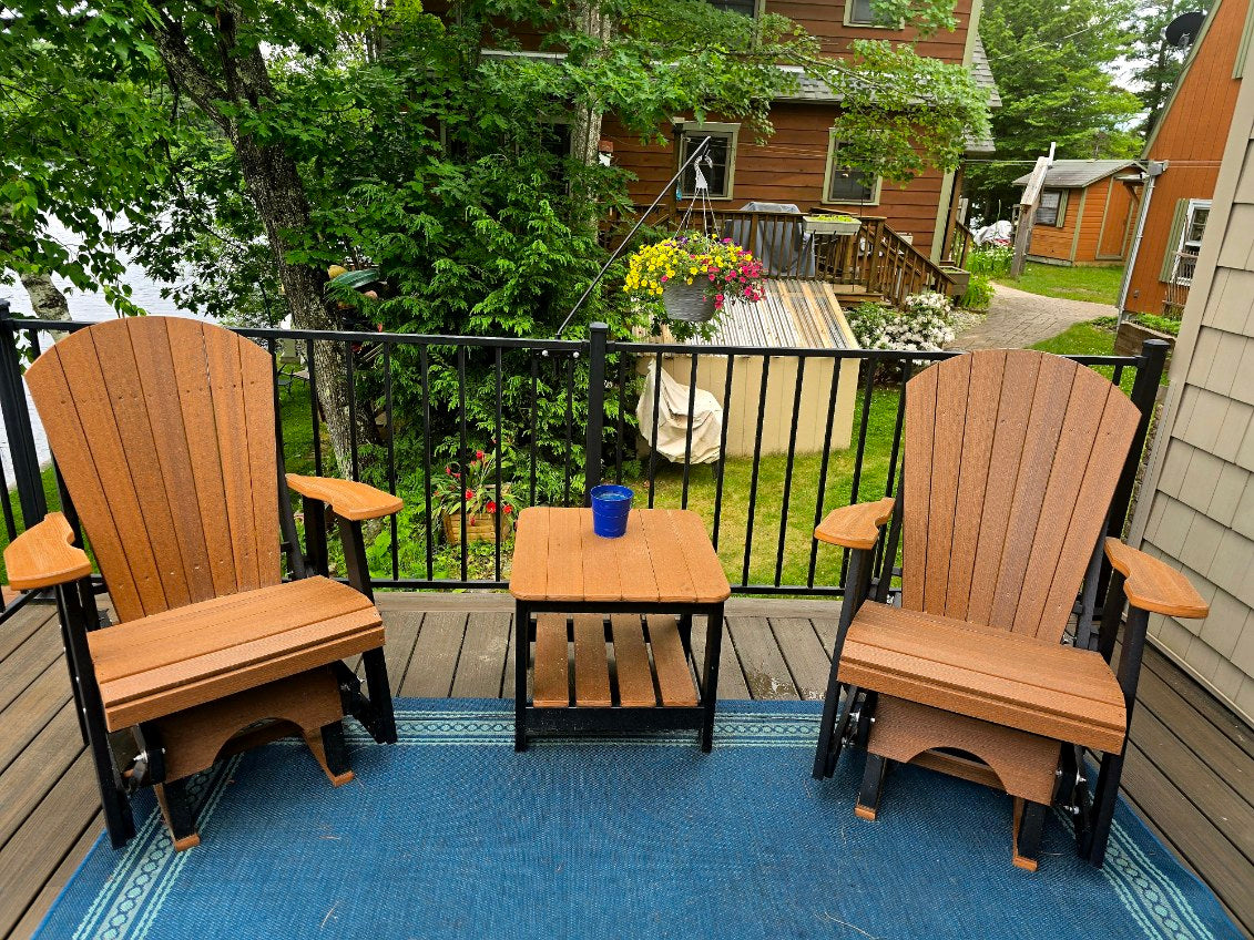 Set of 2 Adirondack Single Gliders With Two Tier End Table