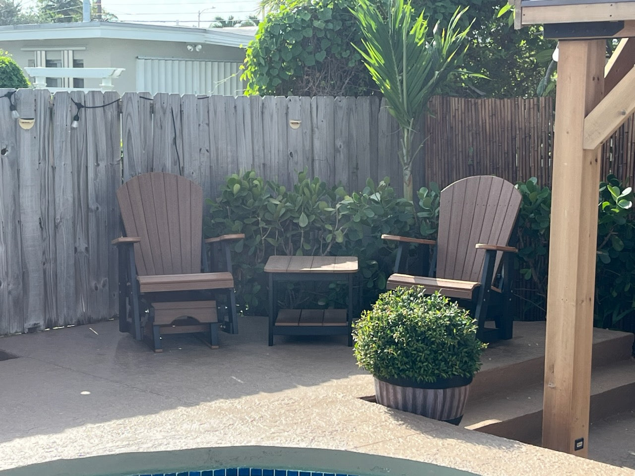 Set of 2 Adirondack Single Gliders With Two Tier End Table