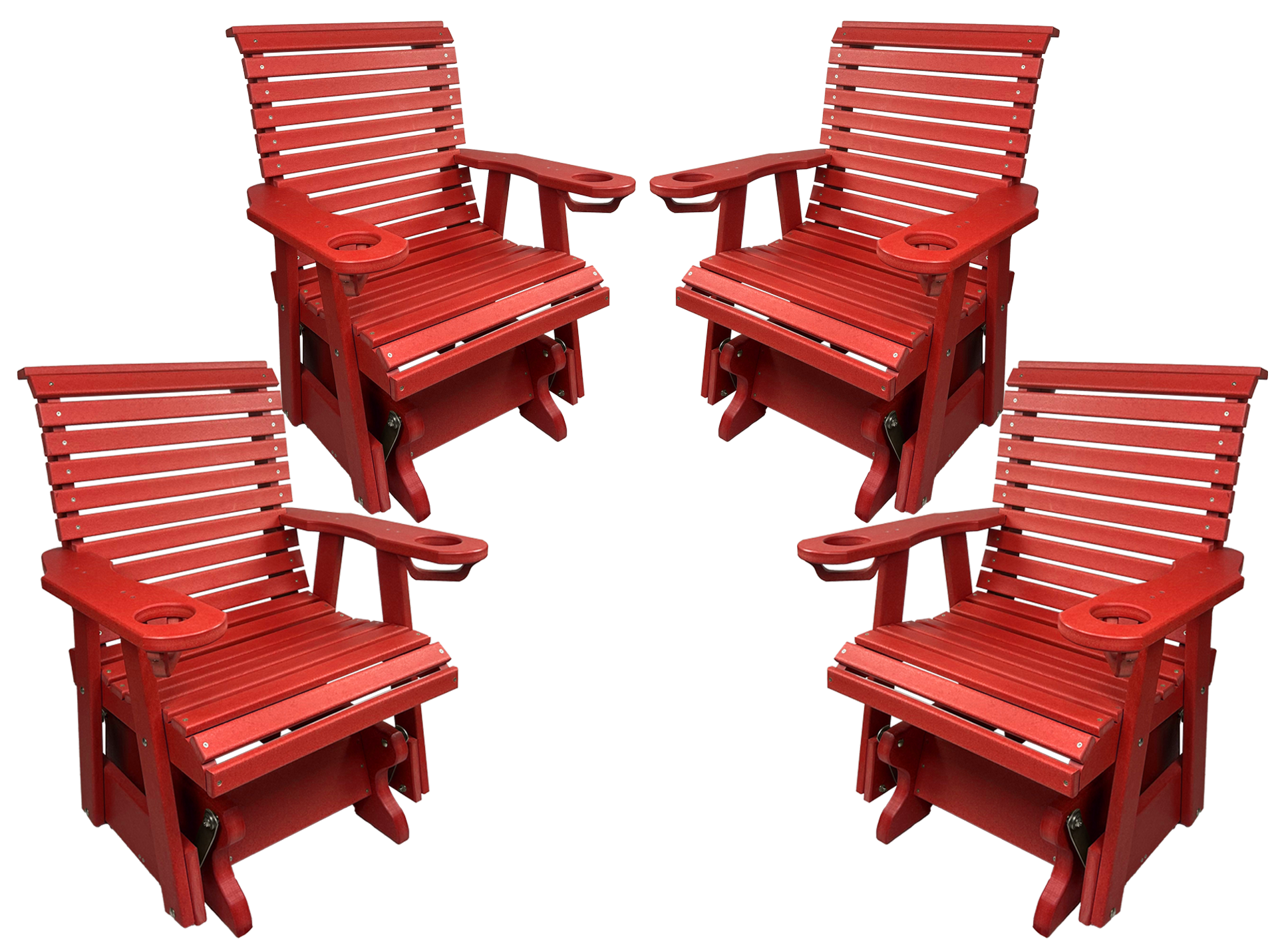 Set of 4 - Rolled Back Single Gliders With Built In Cup Holders